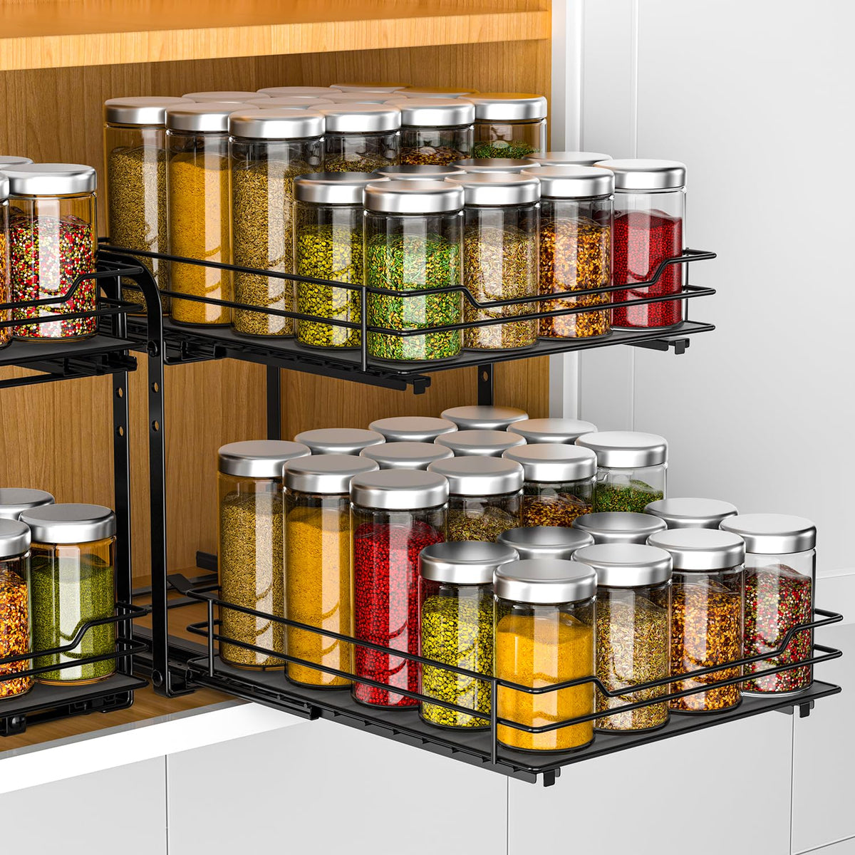 2 Tier Pull Out Spice Rack Organizer for Cabinet