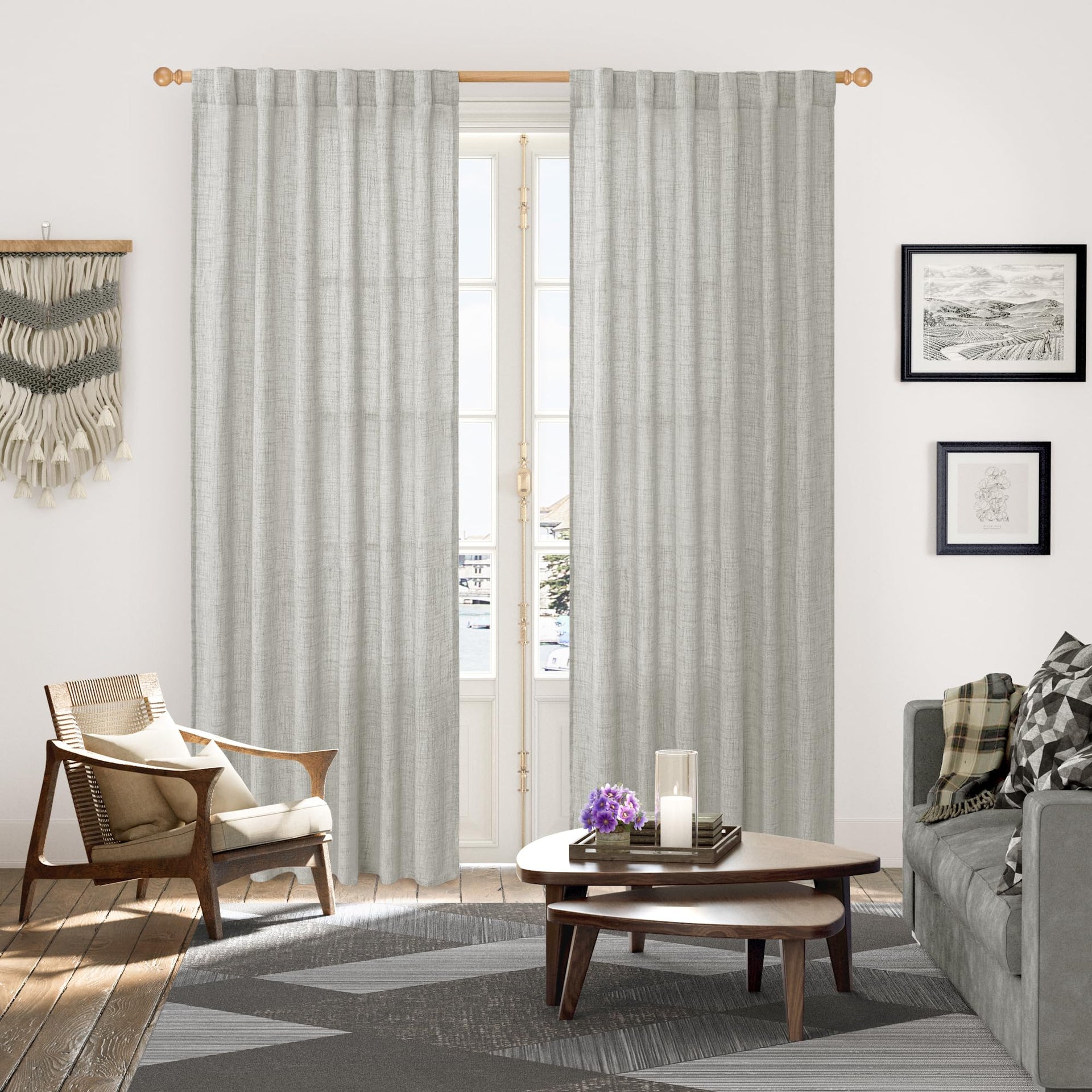 Light Grey Linen Semi Sheer Curtains 84 Inch Length 2 Panels (2 Count)