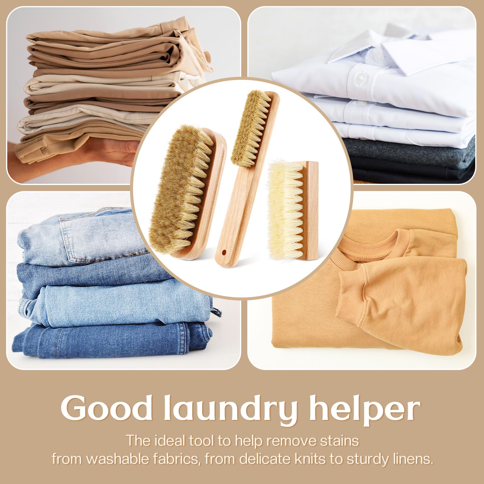 3 Pcs Wood Laundry Stain Brush Stain Remover Brushes with Boar Bristle Small Stain Brush for Clothes for Scrubbing Stains from Furniture Fabric Leather (3 Count)