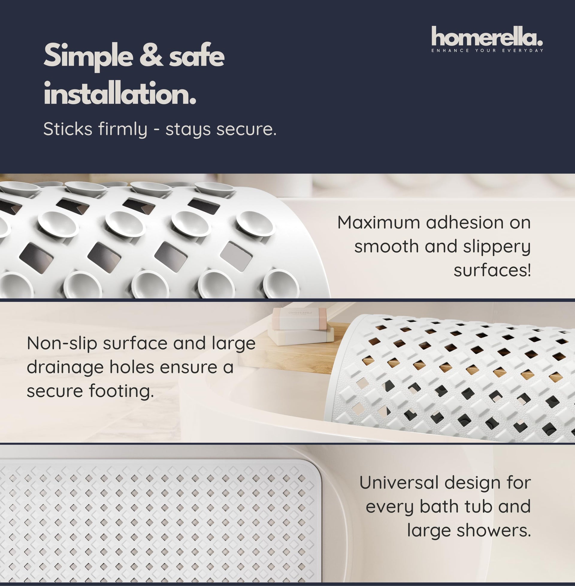 Bathtub Mat Non Slip 35x16 Shower Mat Non Slip Anti Mold BPA Free