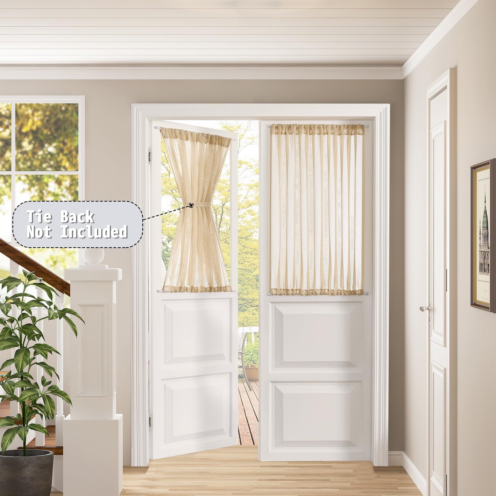 Small Sheer Door Curtain Closet Linen Textured Curtain Sheers Doorway Light Filtering Voile French Door Rod Pocket Curtains Patio Glass Doors