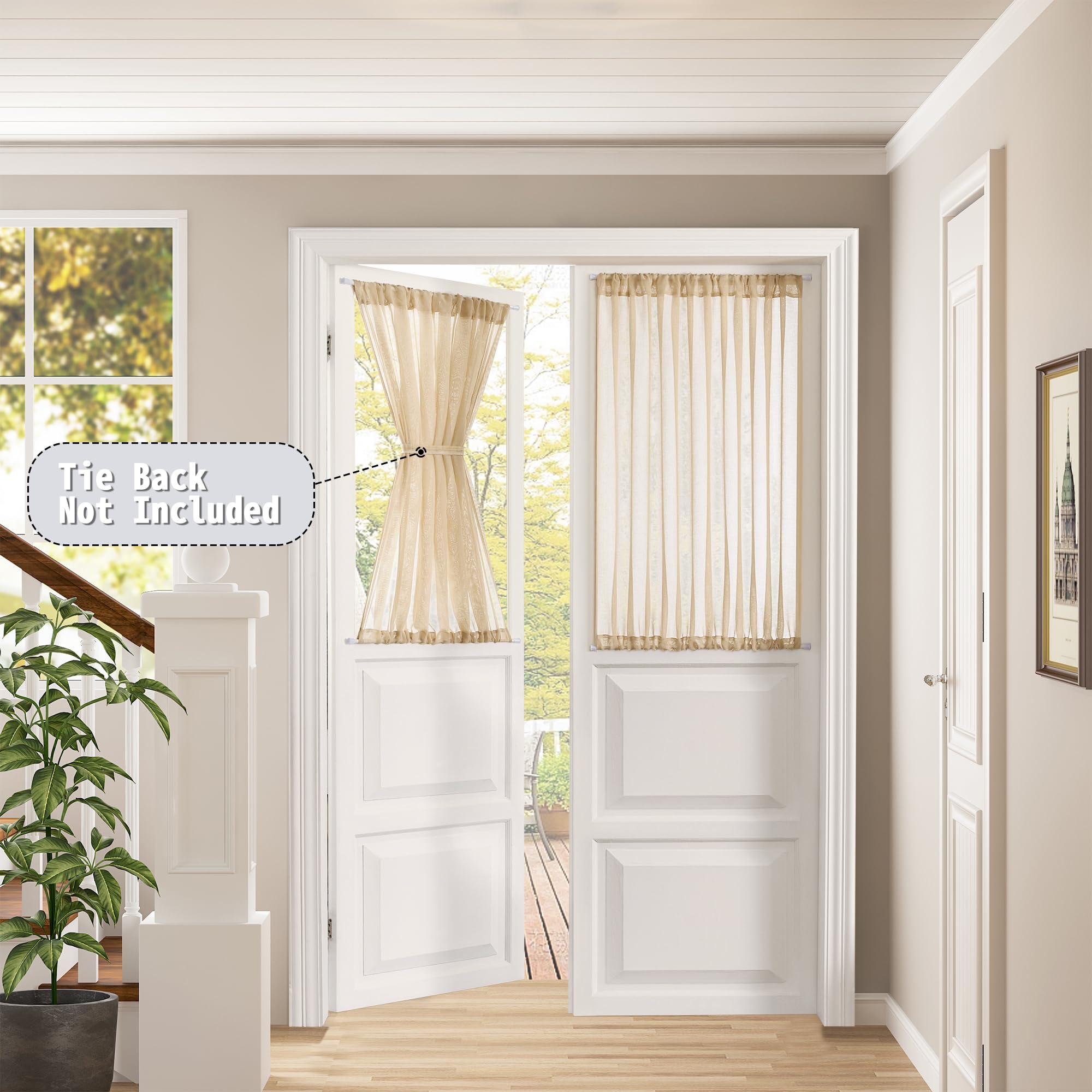 Small Sheer Door Curtain Closet Linen Textured Curtain Sheers Doorway Light Filtering Voile French Door Rod Pocket Curtains Patio Glass Doors