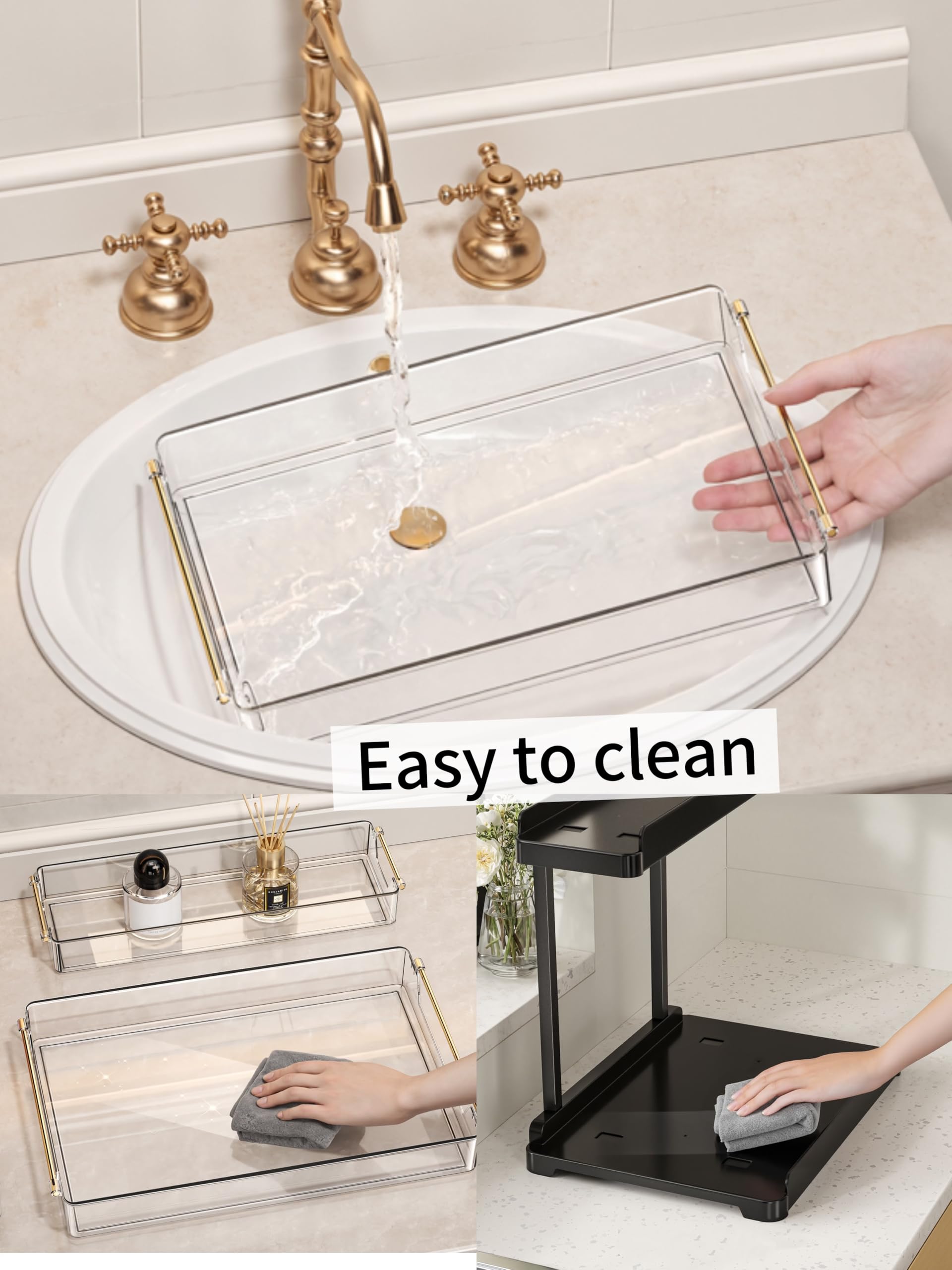 1 Pack Under Sink Storage Organizer for Kitchen & Bathroom Cabinets with Removable Washable Tray
