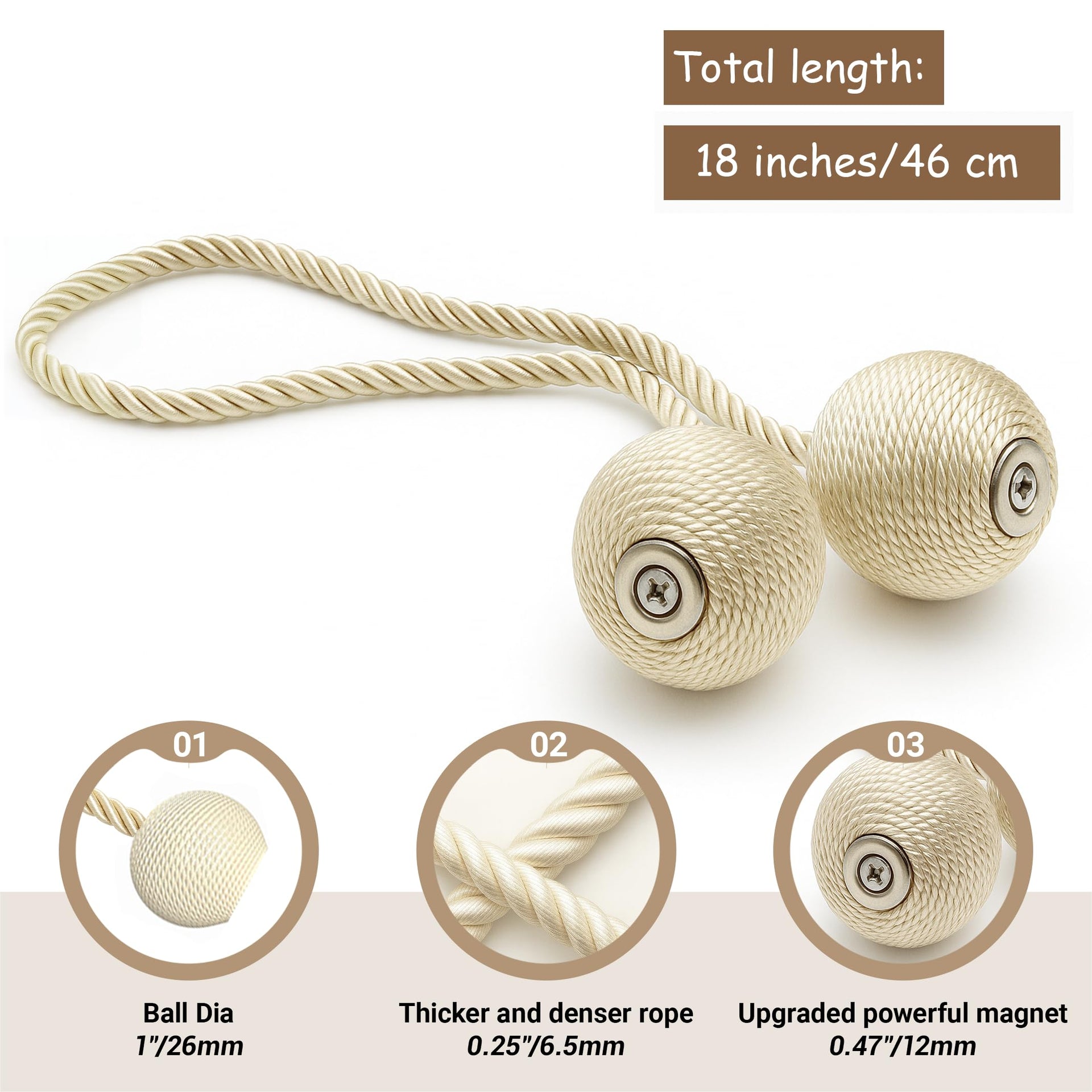Magnetic Curtain Tiebacks Beige 2pcs (2 Count)