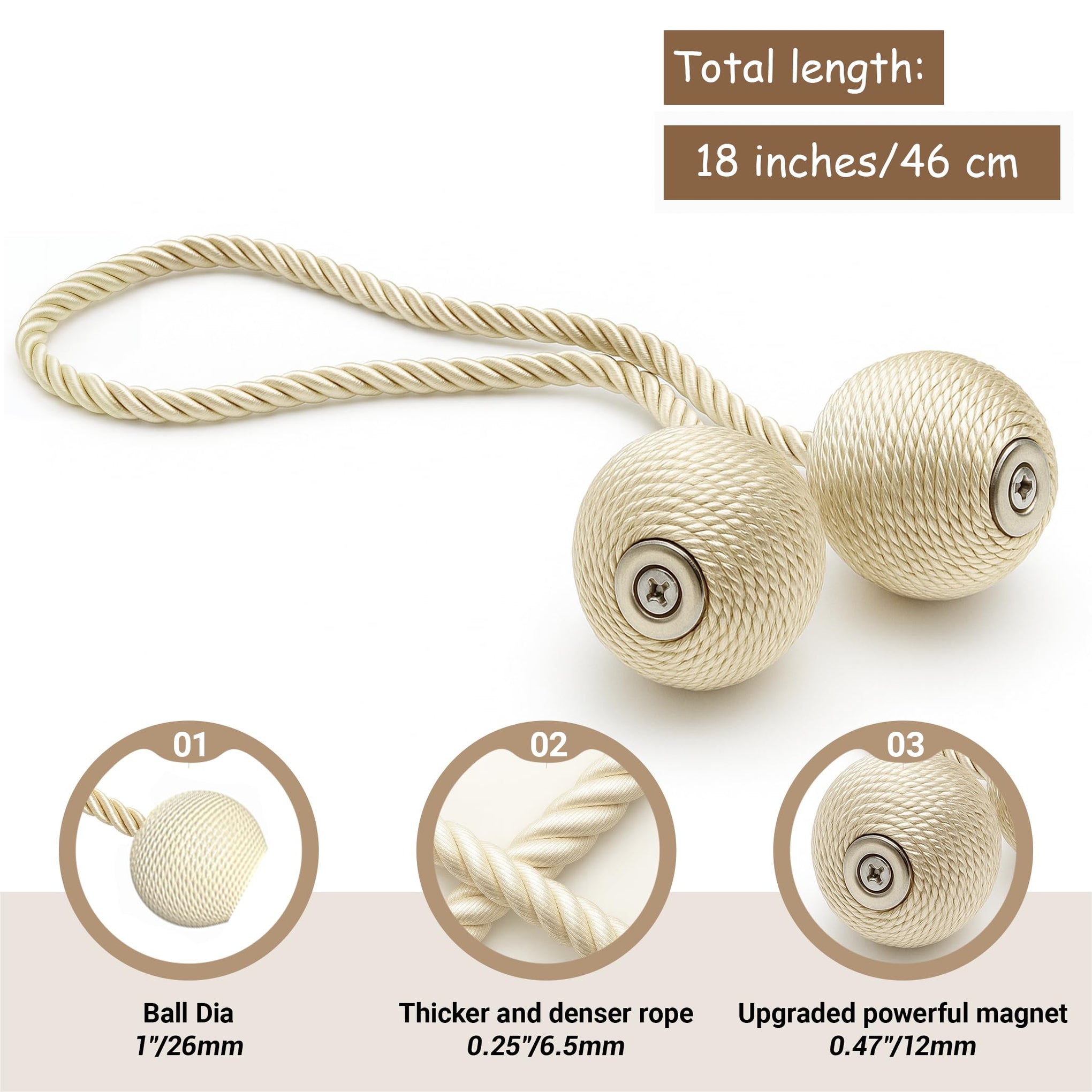 Magnetic Curtain Tiebacks Beige 4 Pack