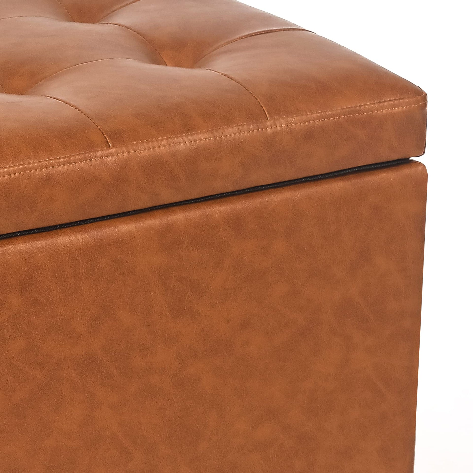 17.7" Leather Cube Storage Orange Ottomans for Living Room