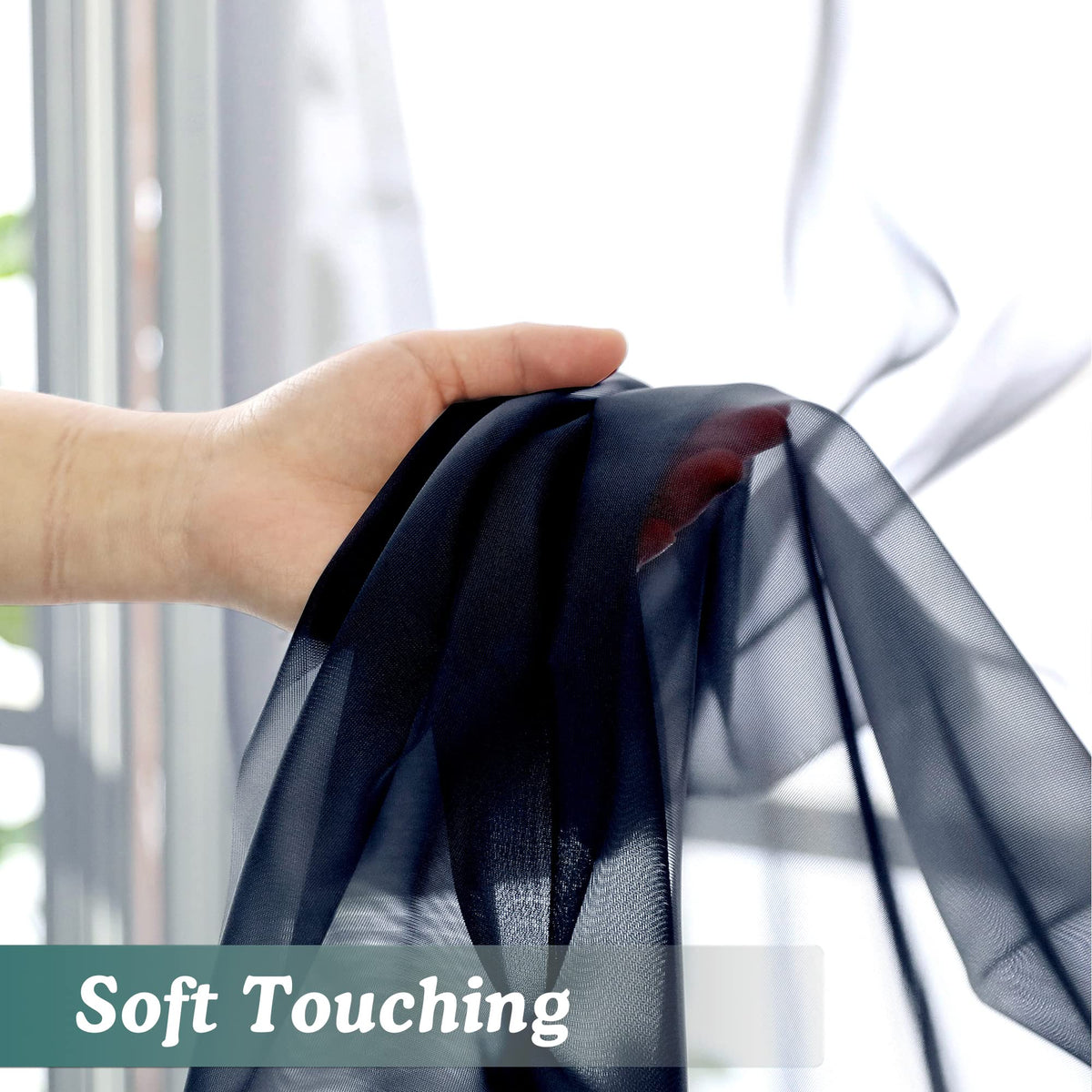 Navy Blue Sheer Scarf Valances for Windows 216 Inch Extra Long (2 Count)