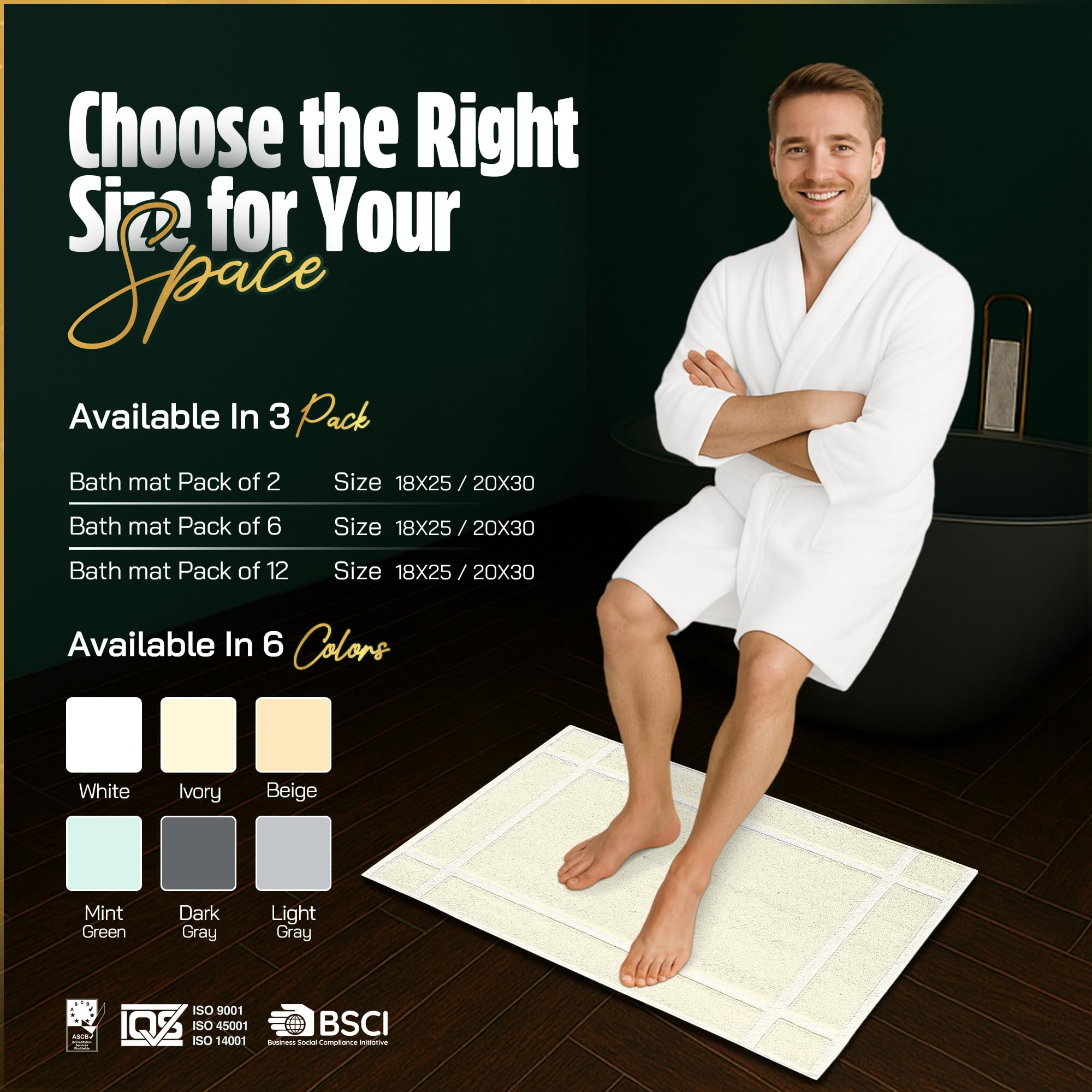 Pack of 6 100% Cotton Bath Mat 20x30 inches