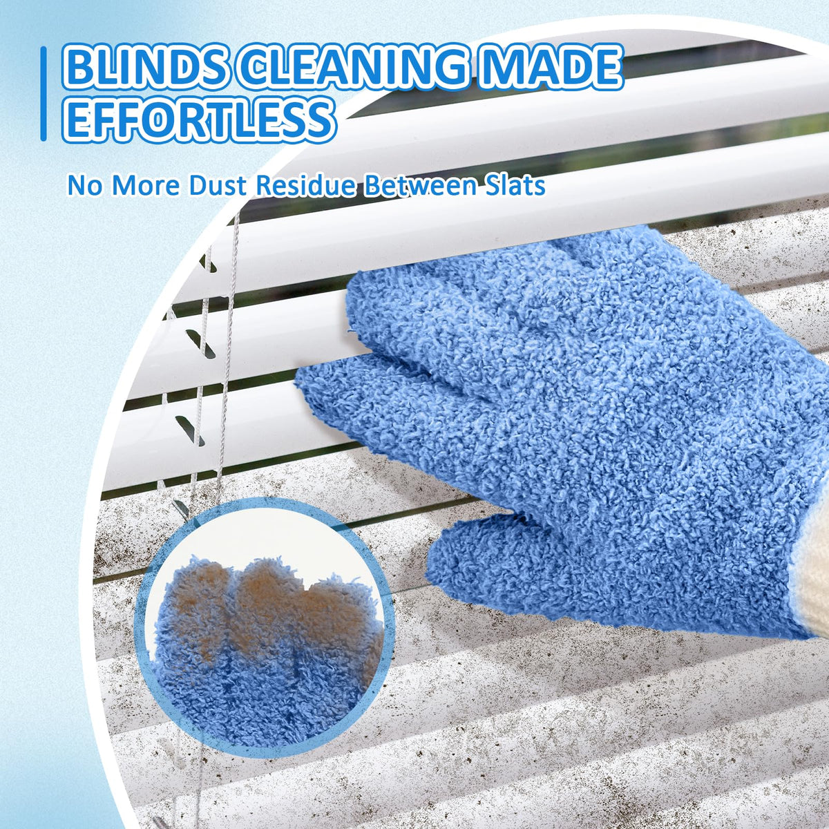 Microfiber Dusting Gloves Washable Reusable Cleaning Mittens Gloves Kitchen House Cleaning Car Blinds Blue 4 Pairs S (8 Count)