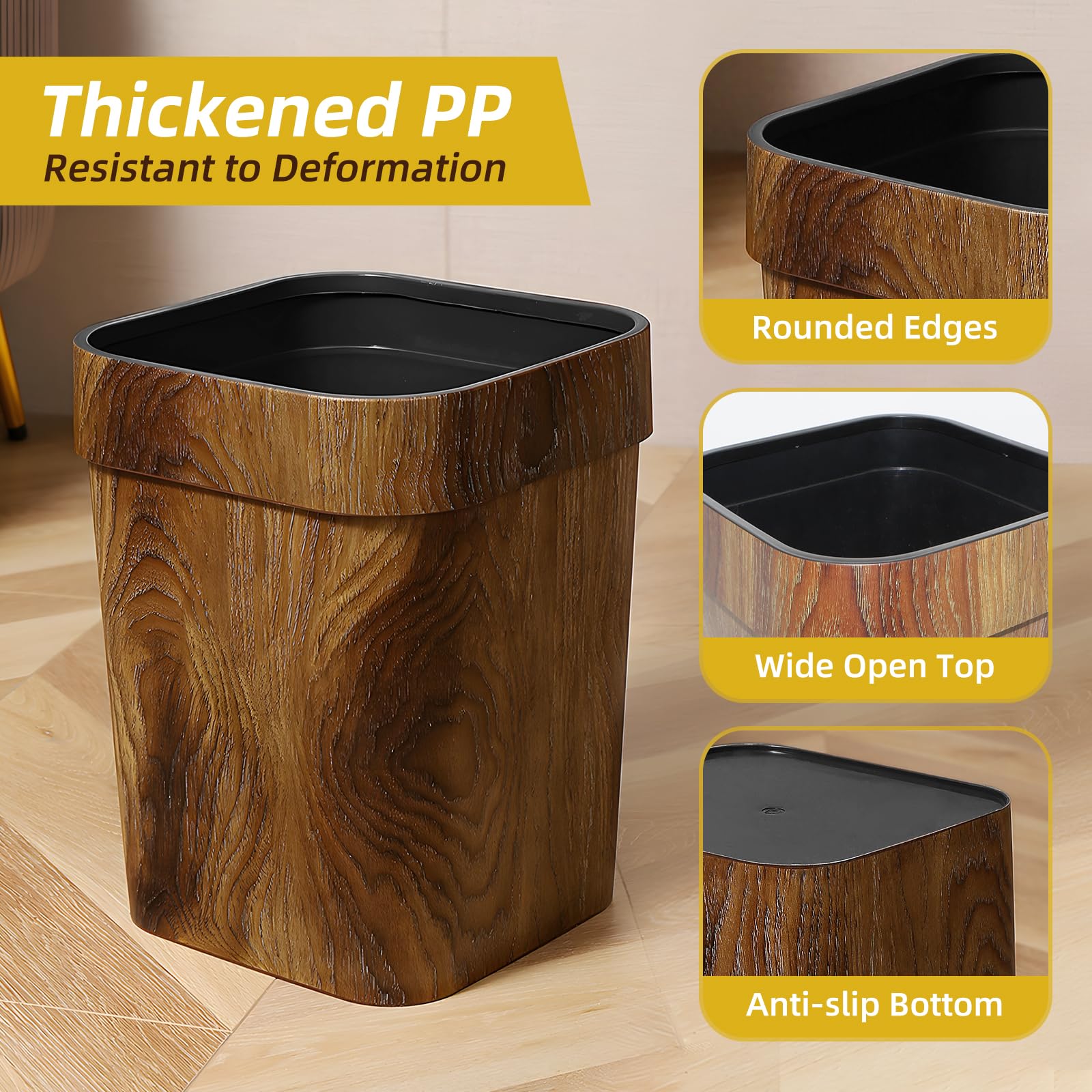 Wood Grain Plastic Trash Can Bedroom (2 Count)