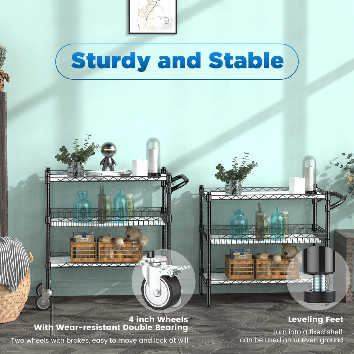 3 Tier Rolling Carts with Wheels
