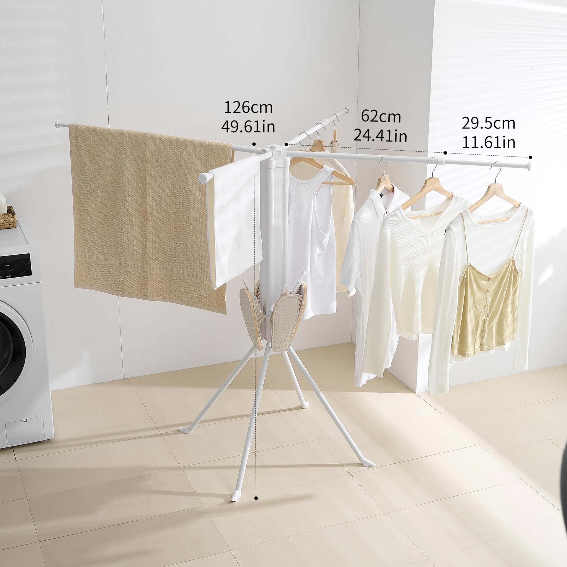 Foldable Clothes Drying Rack with Aluminum 4 Rods 16 Clips