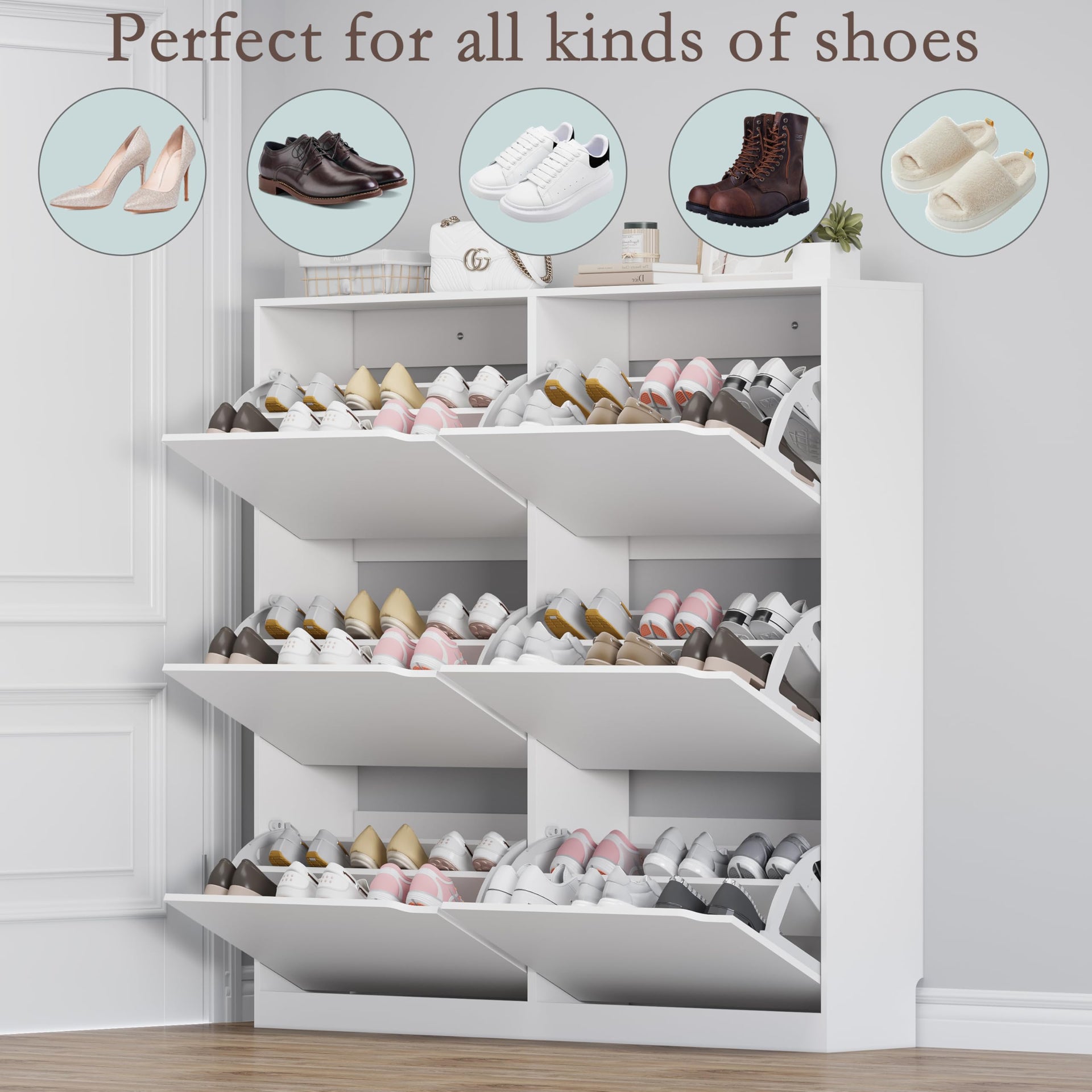 Shoe Cabinet with 6 Flip Drawers