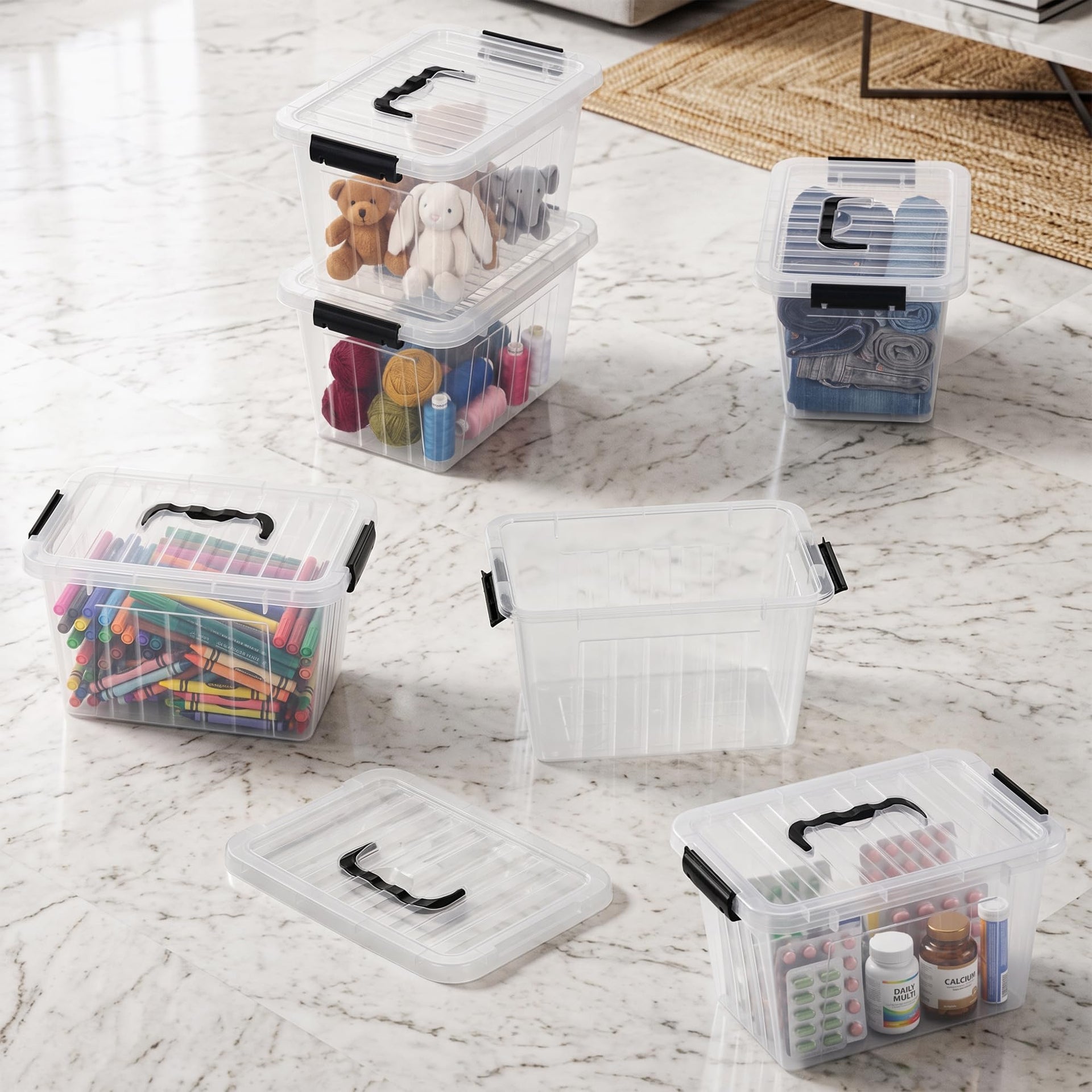 7 Qt Clear Plastic Storage Bins with Lids and Handle Small 6 Pack (6.67 Count)