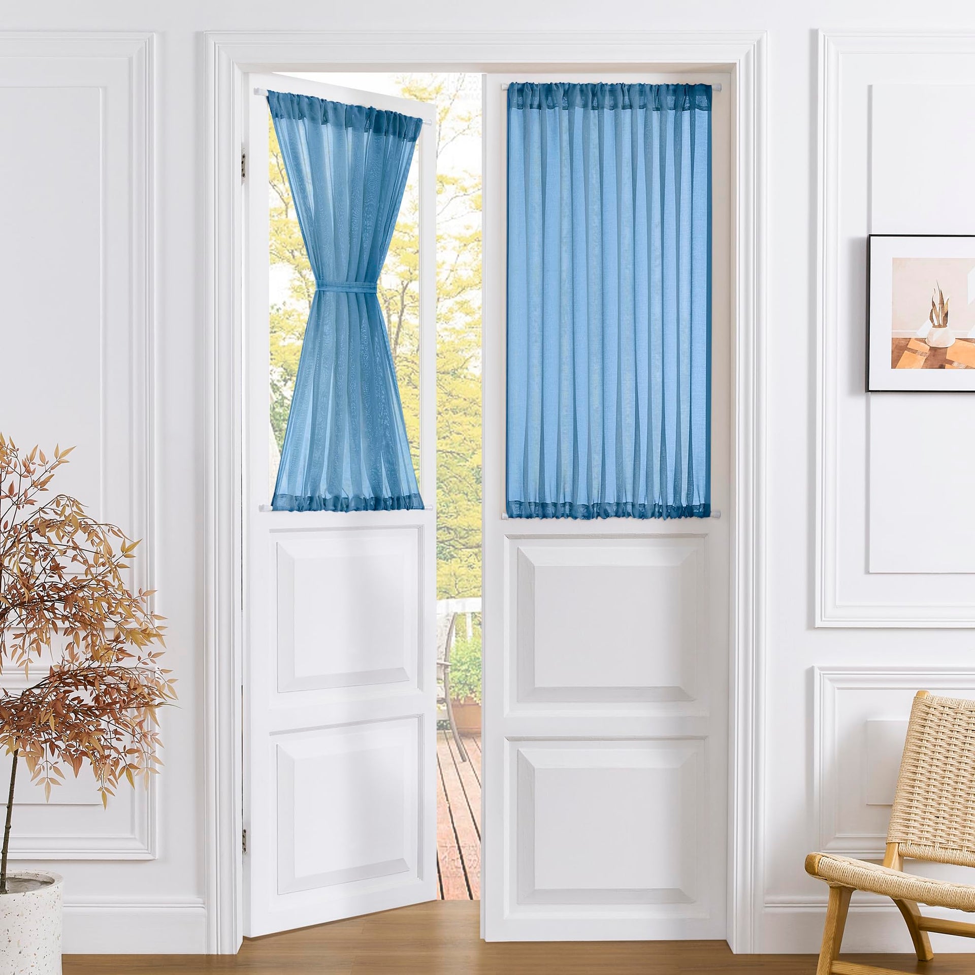 Short Sheer Door Curtains Closet Linen Textured Curtains Sheer Doorway Light Filtering Voile Patio Glass Door Rod Pocket Curtain French Doors