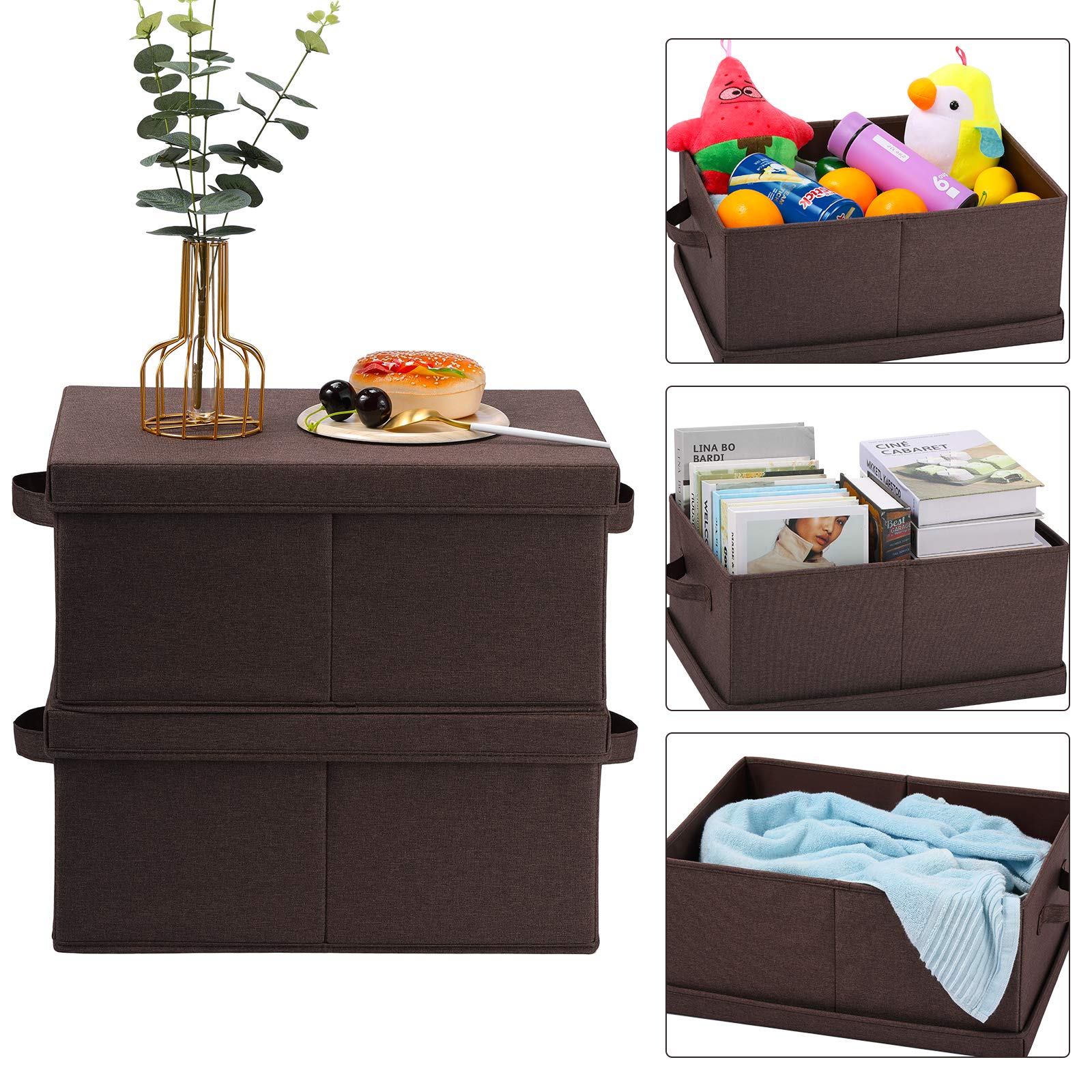 Linen Foldable Storage Bins with Lids (2 Count)