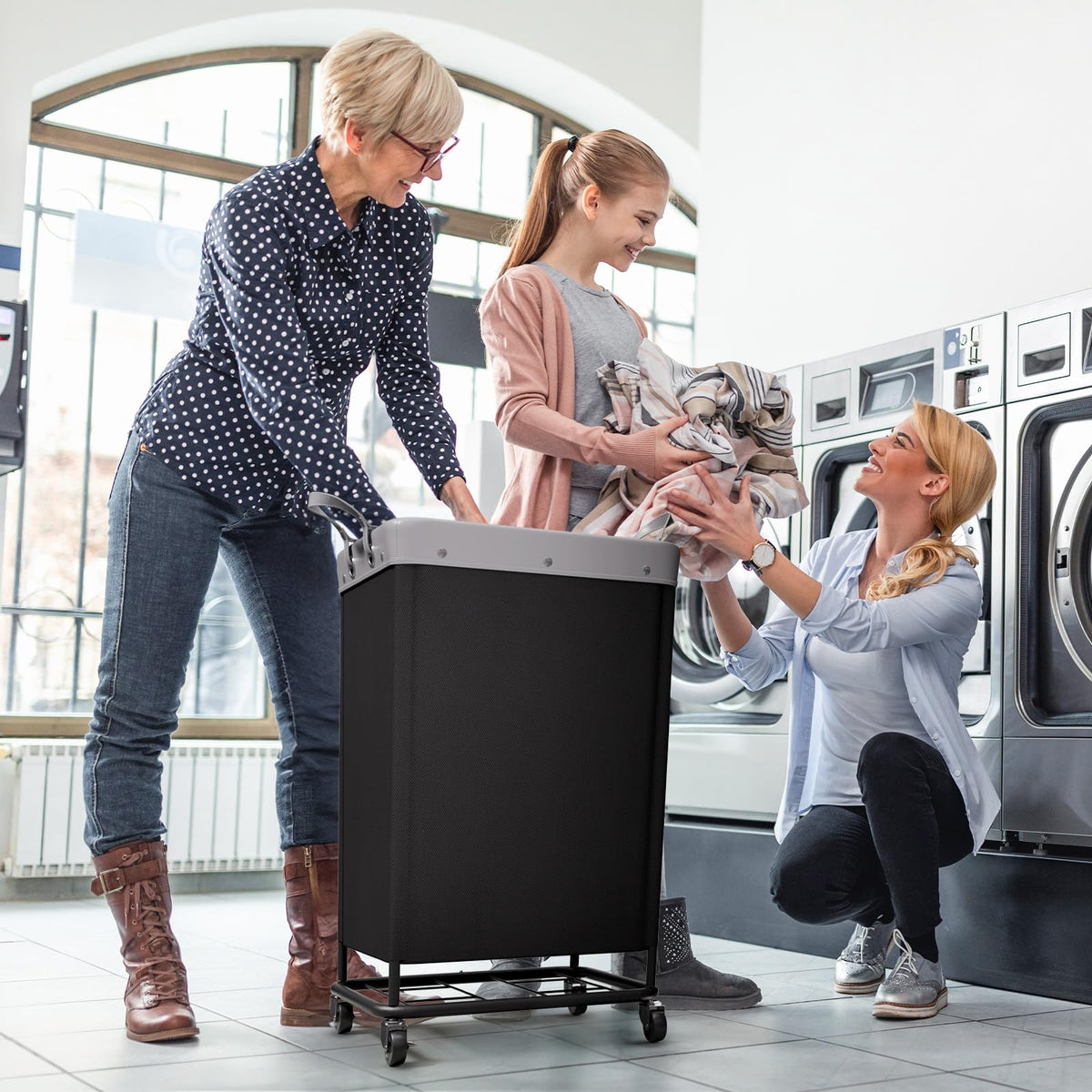165L Heavy Duty Laundry Basket with Wheels and Handles
