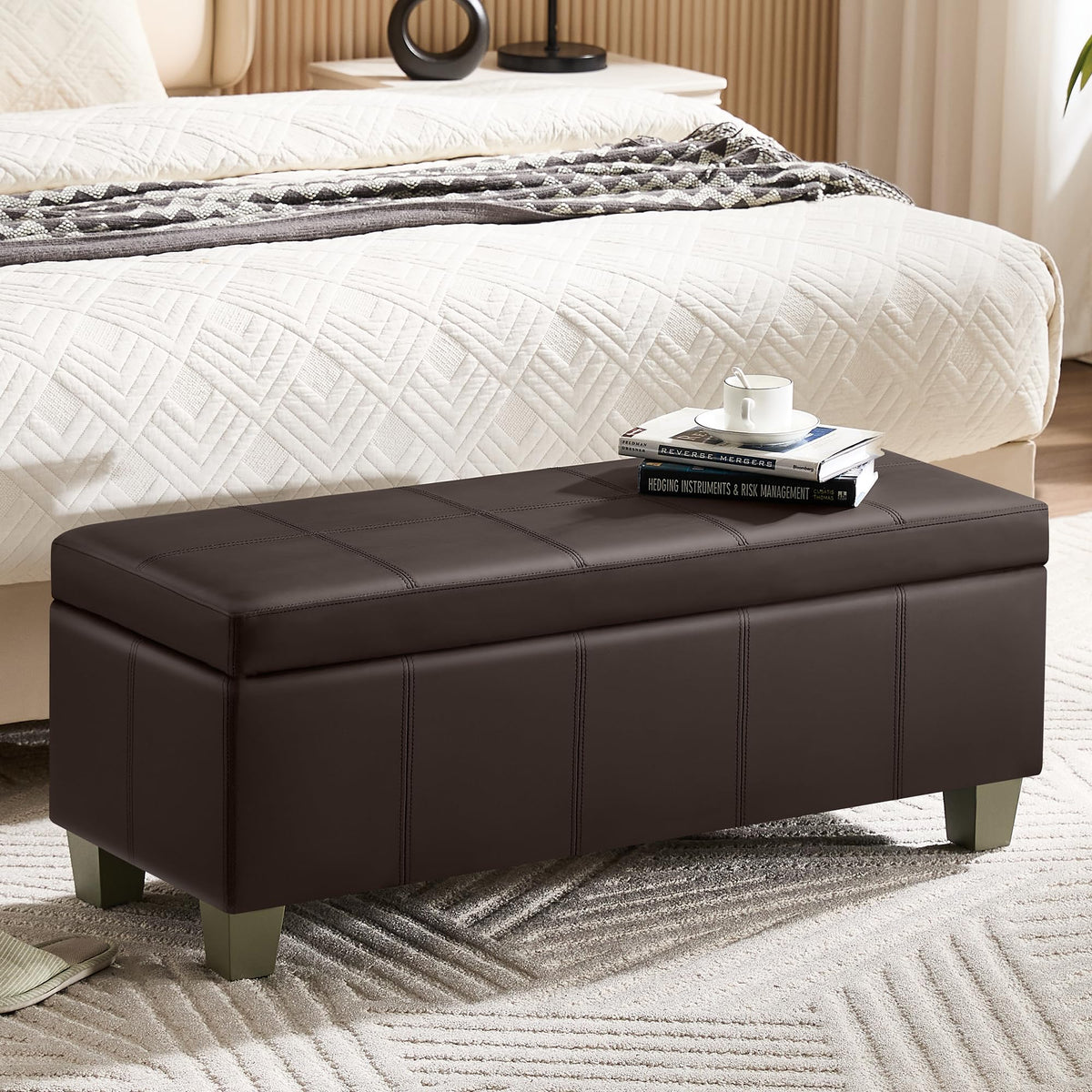 41" Faux Leather Storage Ottoman