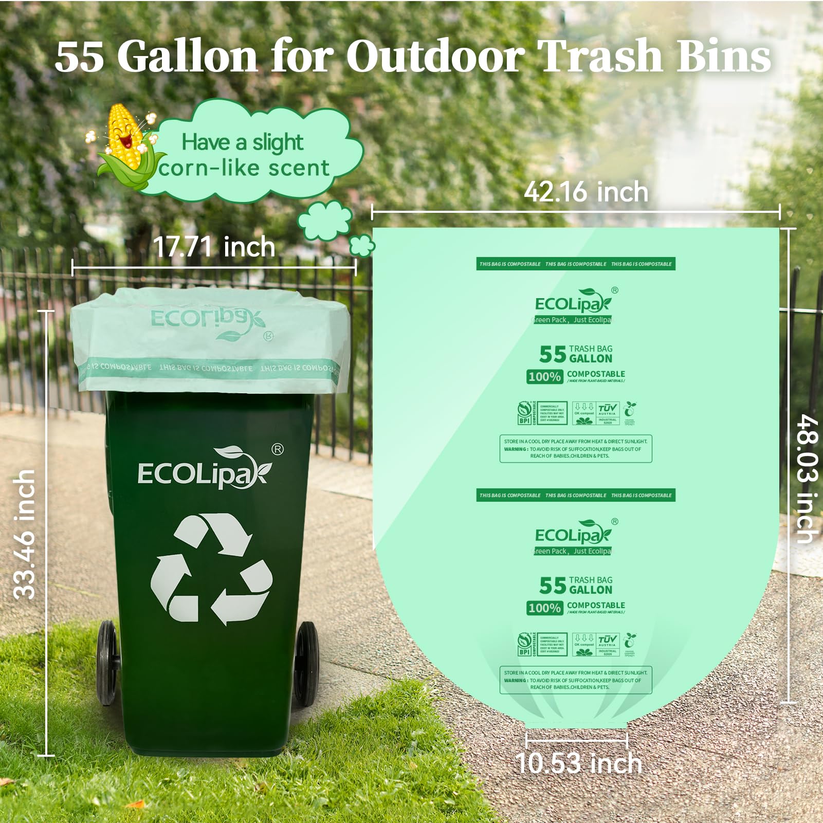 55 Gallon 12 Count Large Compostable Trash Garbage Bags for Lawn