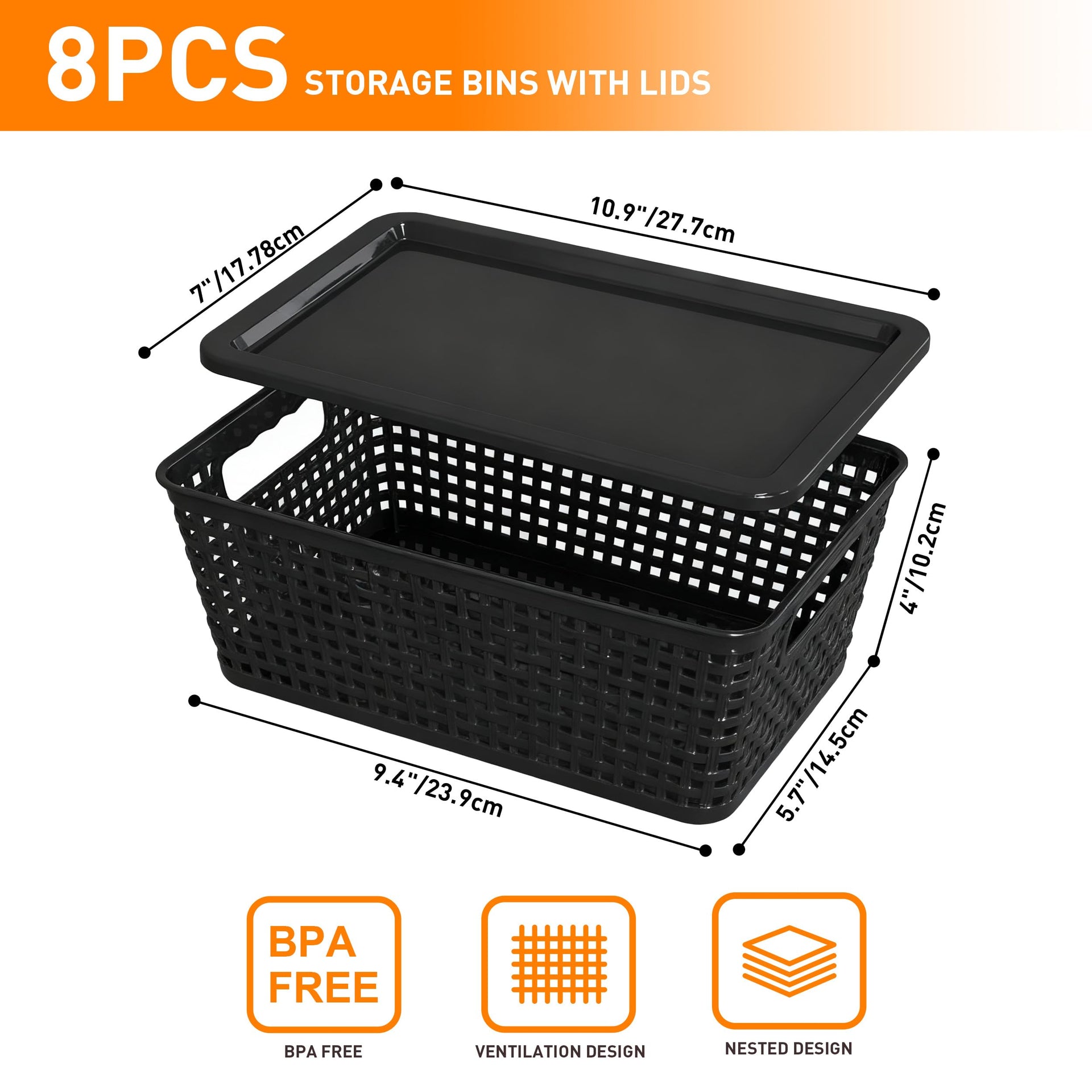 Plastic Storage Baskets With Lid (8 Count)