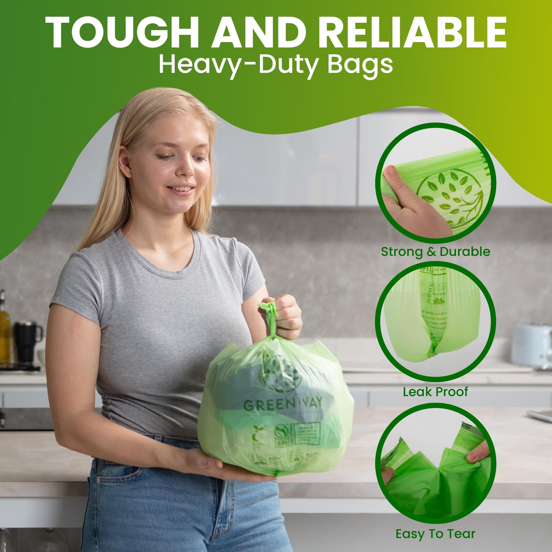 3 Gallon Compostable trash Bags with Handles (100 Count)