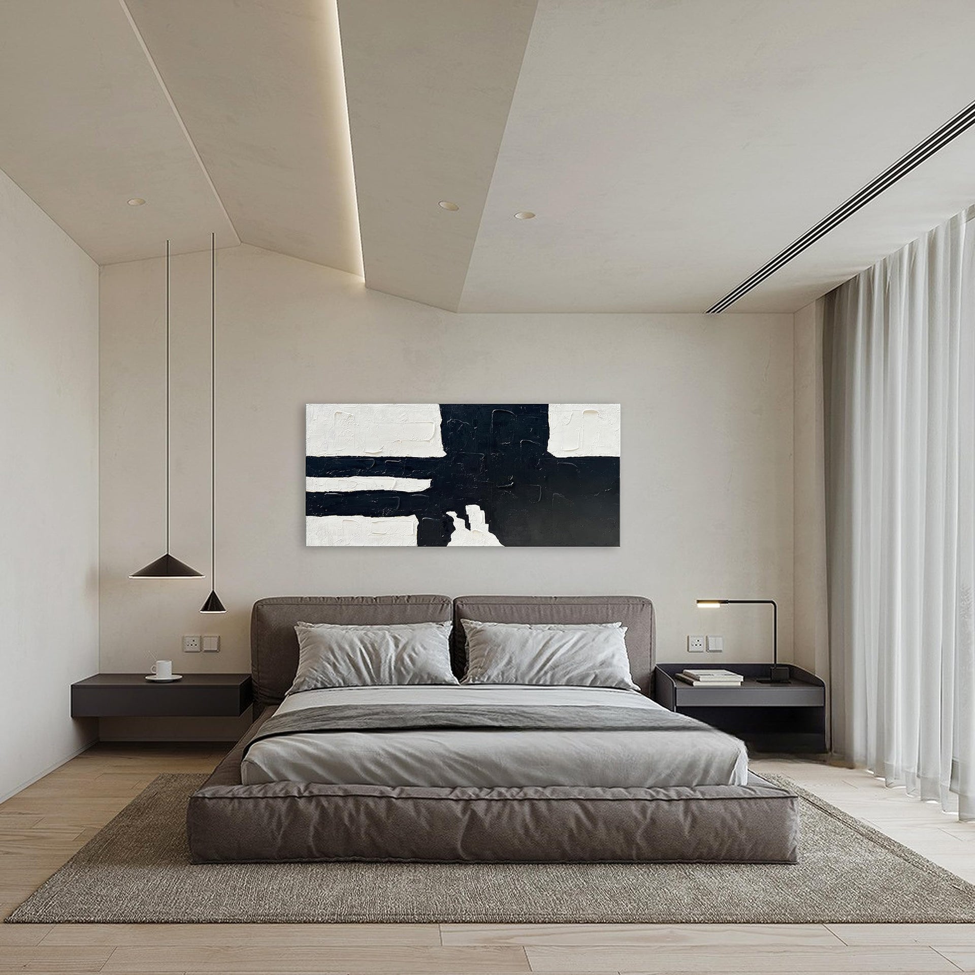 Hand Painted Black and white minimalist style abstract art painting for large