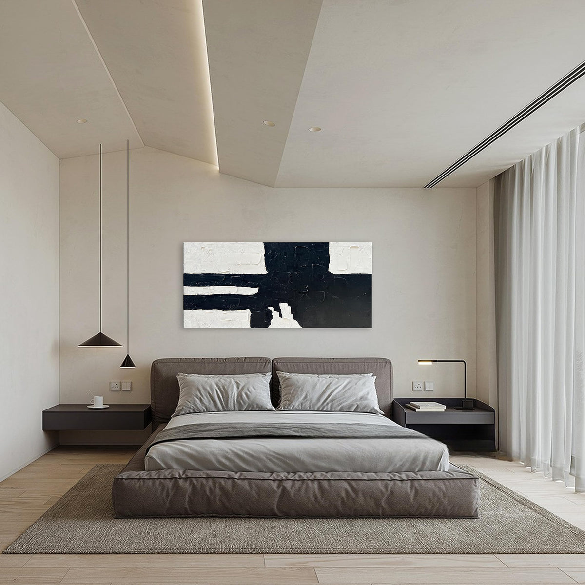 Hand Painted Black and white minimalist style abstract art painting for large