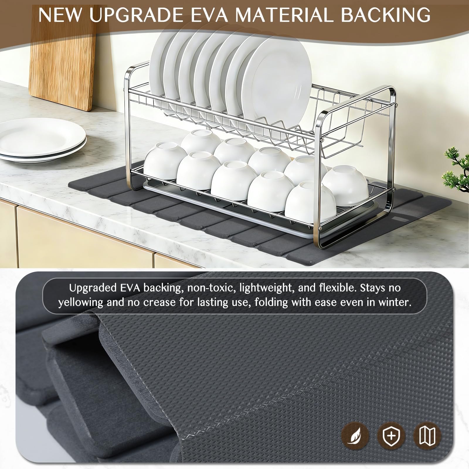 Large Stone Dish Drying Mat for Kitchen Counter (2 Count)