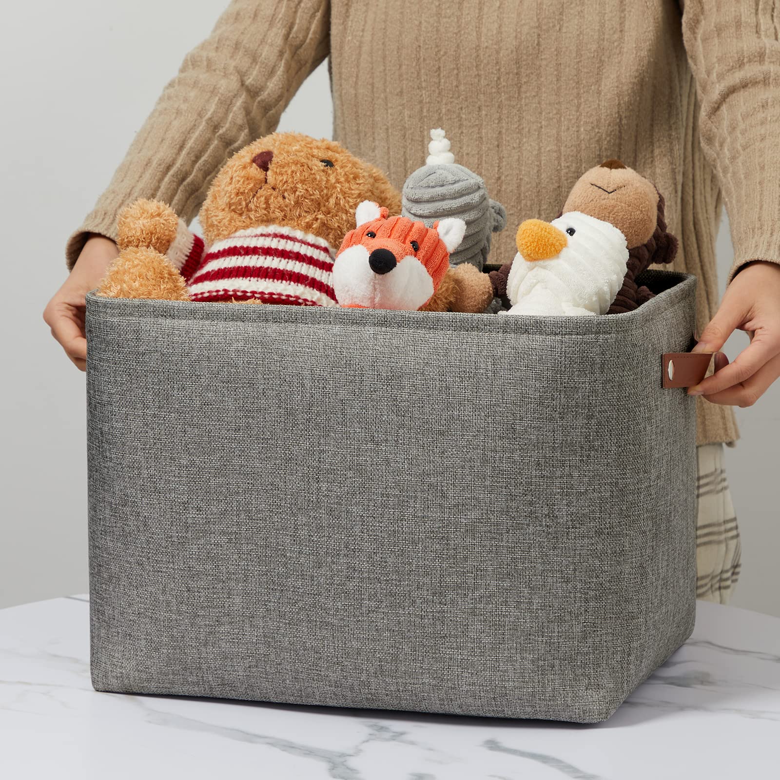 Grey Storage Baskets for Organizing 2 Pack 16"x12"x12" Fabric Shelf Baskets for Gifts Empty Large Storage Organizer for Closet (2 Count)