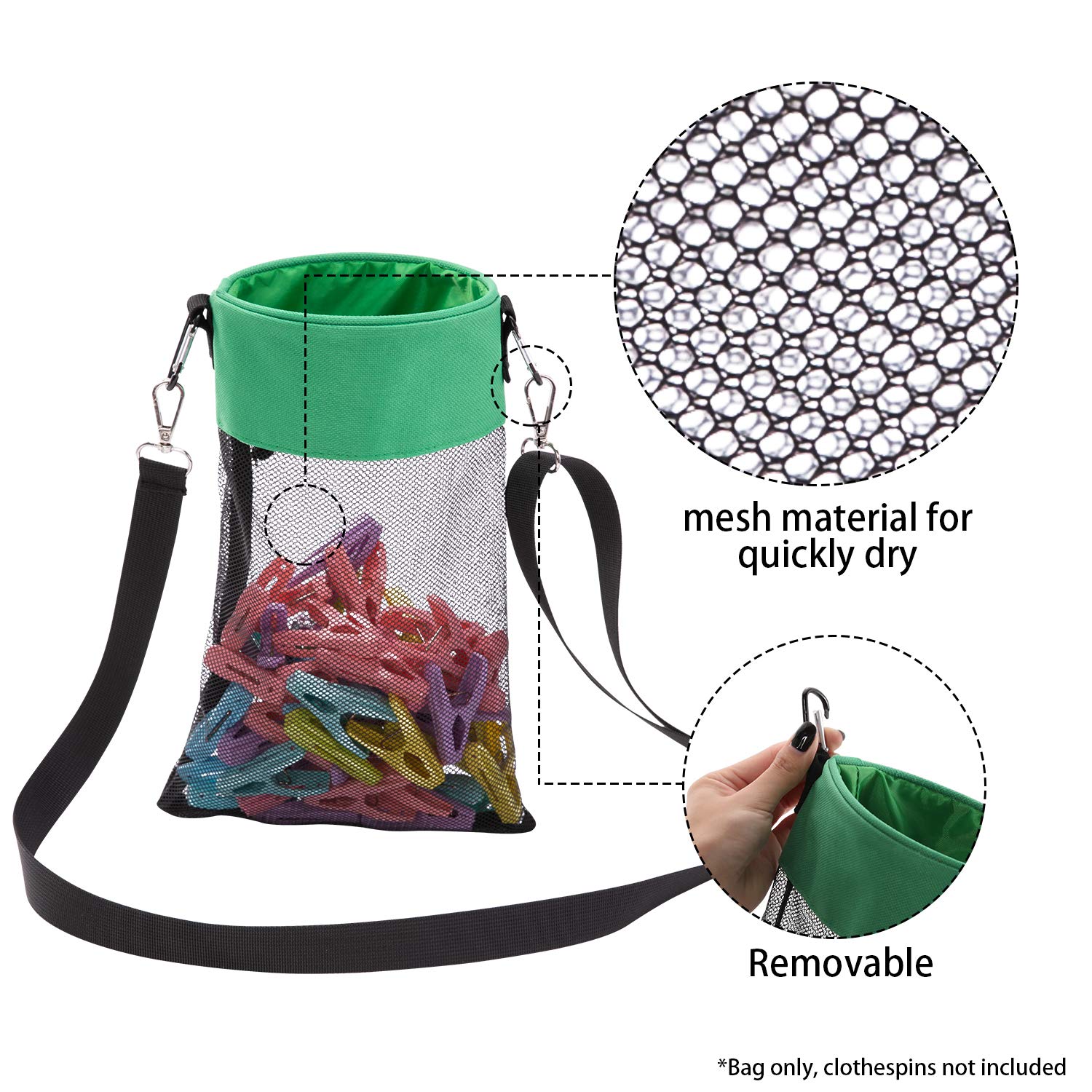 Mesh Clothespin Bag with Hooks Hanging Clothes Pin Bag with Drawstring Closure Clothespin Holder