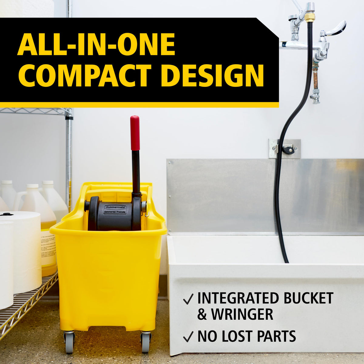 Rubbermaid Commercial 31 Quart Tandem Mop Bucket with Wringer and Drain