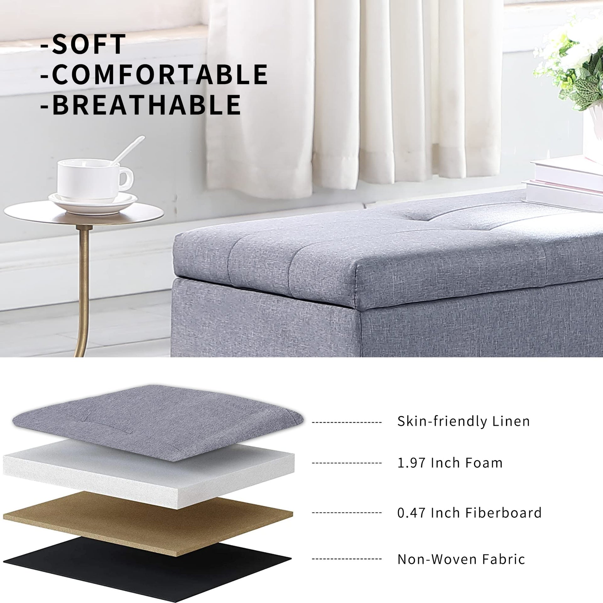 38'' Hinged Storage Ottoman w (3 Count)
