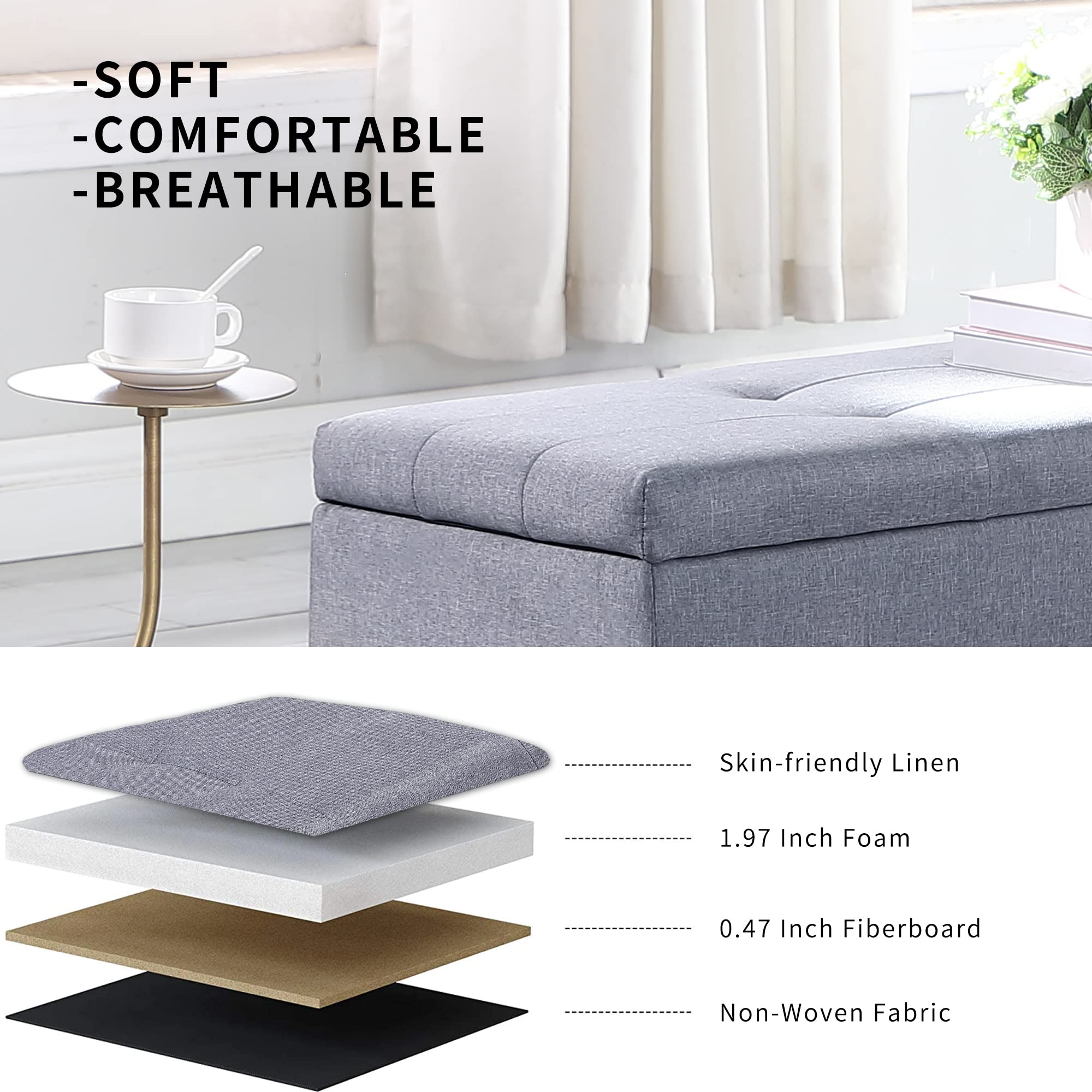 38'' Hinged Storage Ottoman w (3 Count)