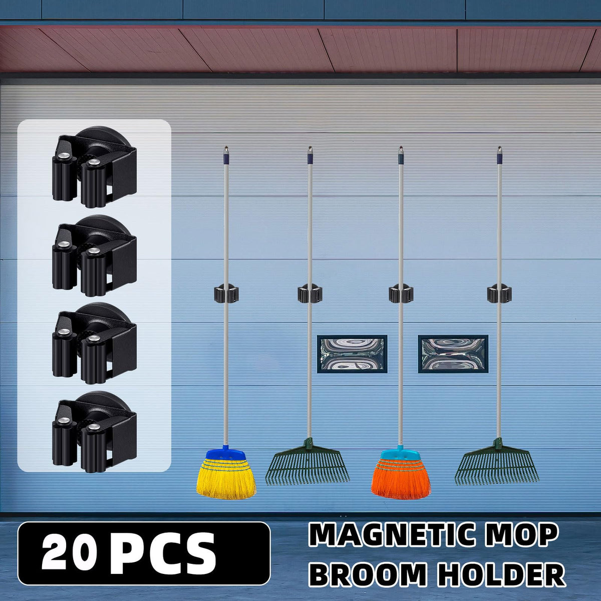 20 Pcs Magnetic Broom Holder Wall Mounted Anti Slip Rack