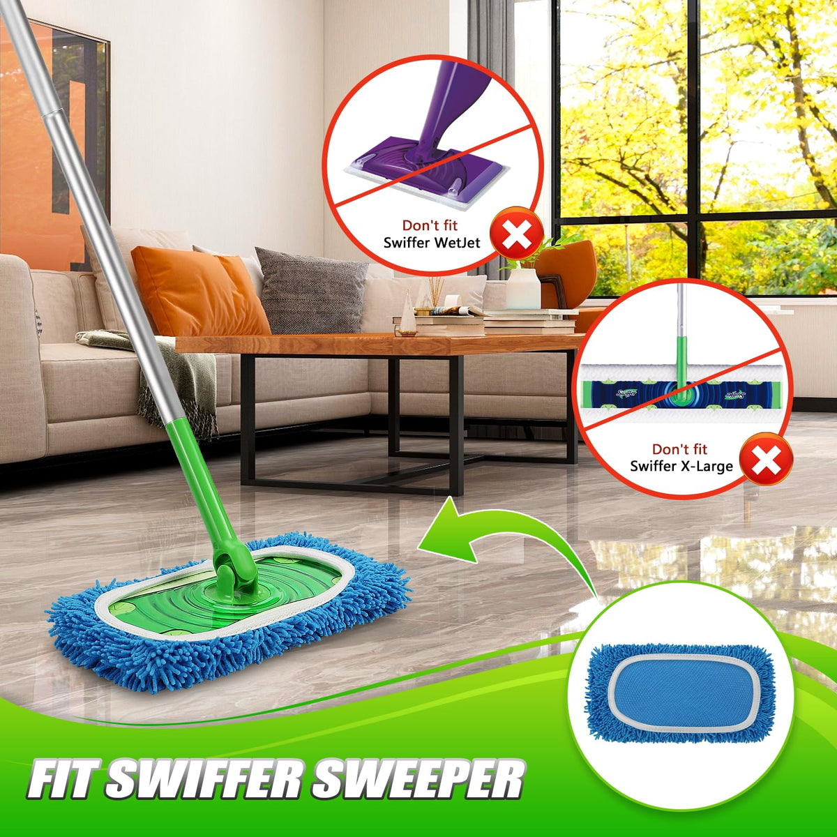 Set of 4 Reusable Microfiber Mop Pads Compatible with Swiffer Sweeper (4 Count)
