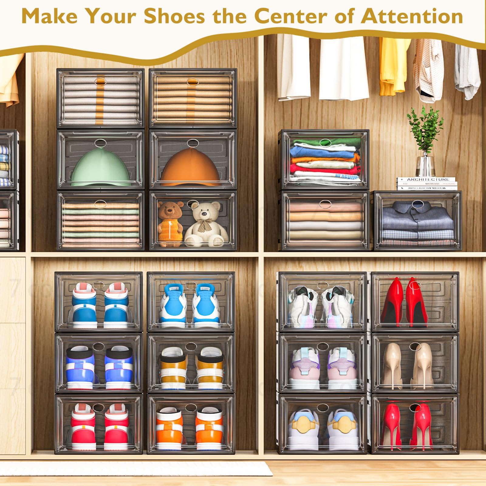 Sturdy Clear Shoe Organizer with Magnetic Door (6 Count)