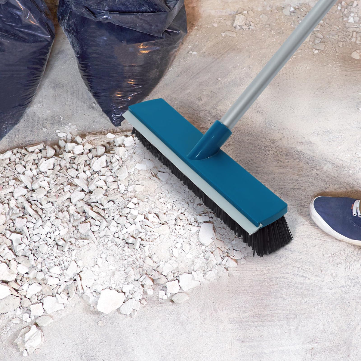 16 Inch Push Broom Outdoor with Rubber Squeegee and 58" Long Handle