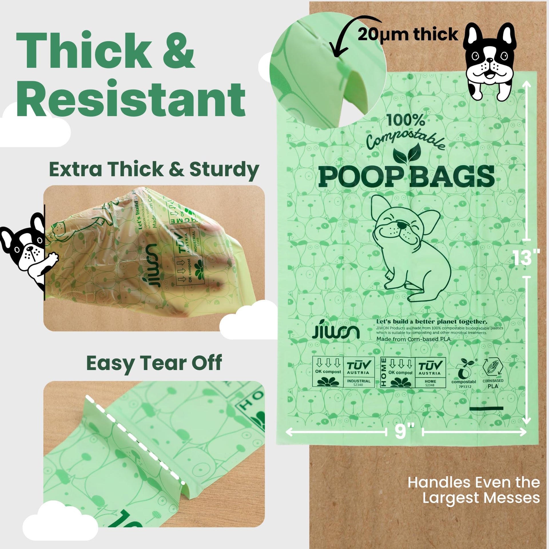 Dog Poop Bag Dispenser with 100% Compostable Refill Roll