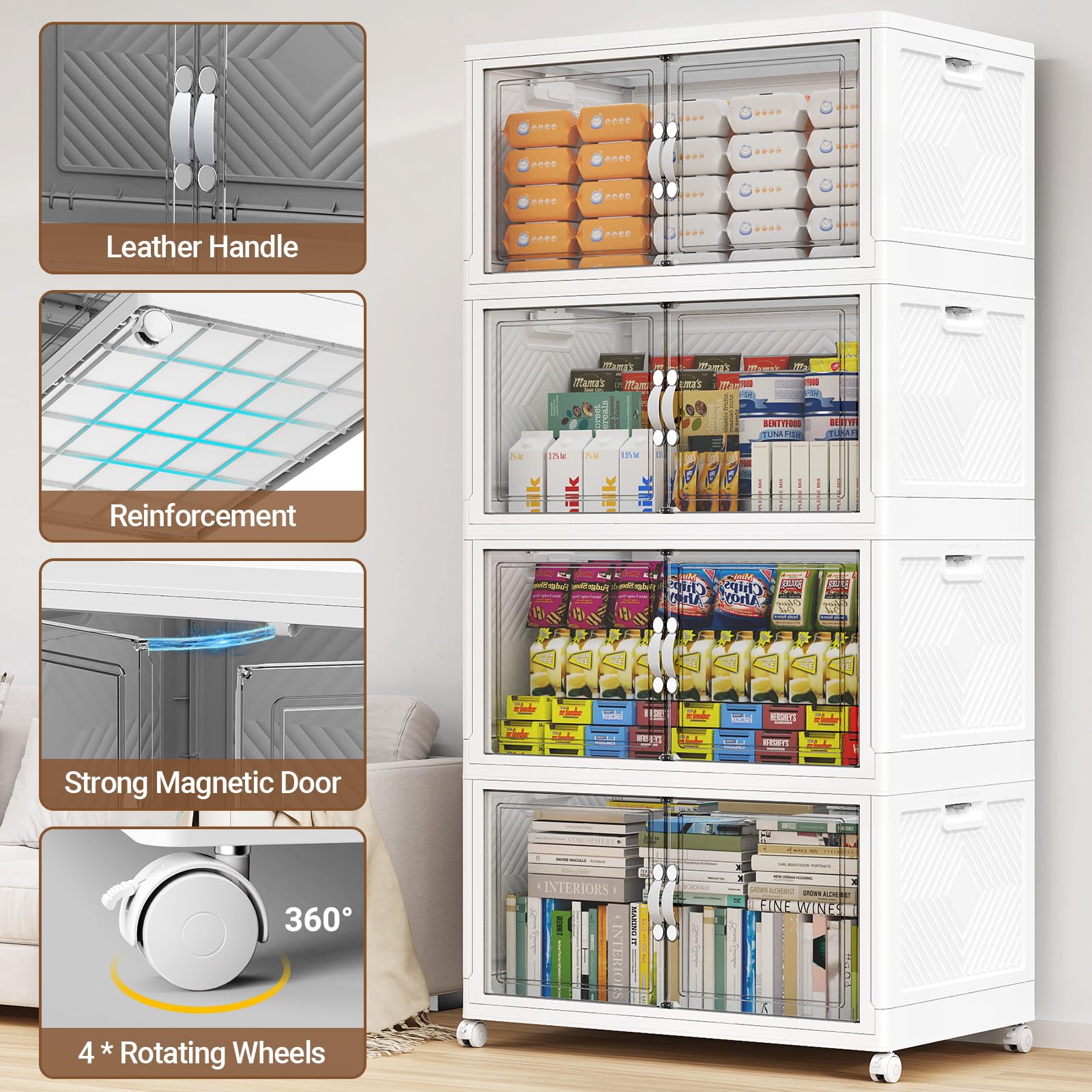 480QT Large Stackable Storage Bins with Clear Doors (3 Count)