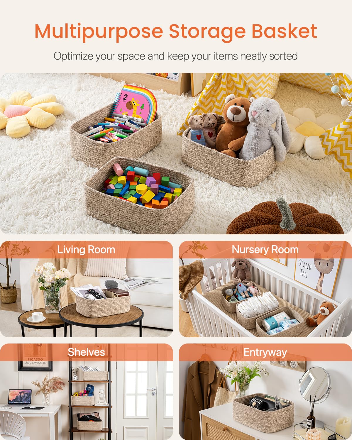 Small Woven Storage Basket for Organizing (3 Count)