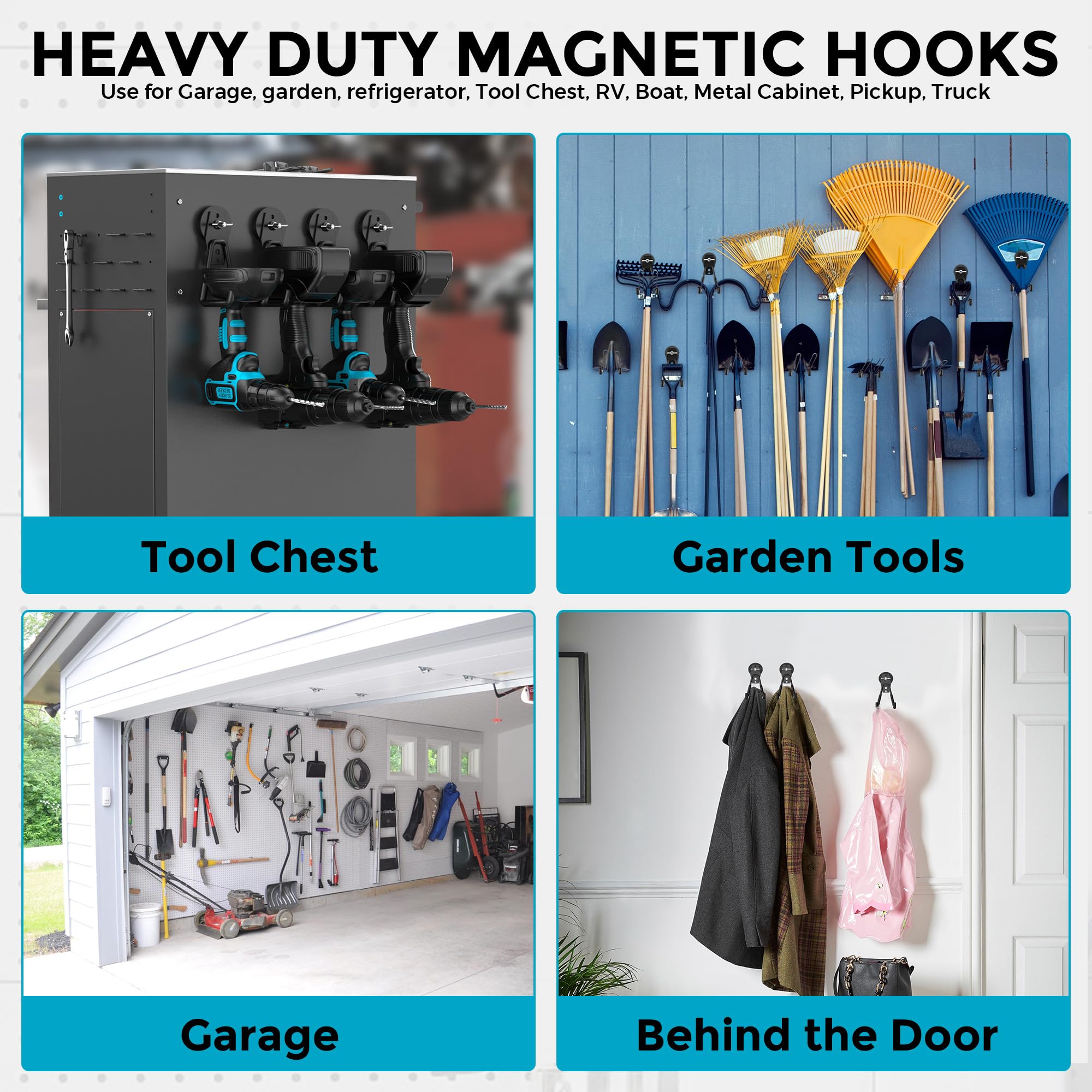 Large Strong Magnetic Hooks Heavy Duty Garage Big Magnet Hooks Extra Strength Magnetic Utility Storage Hook Hanger with Anti Slip Coating for Garden Indoor Outdoor Hanging Tools Black 2 Pack (2 Count)