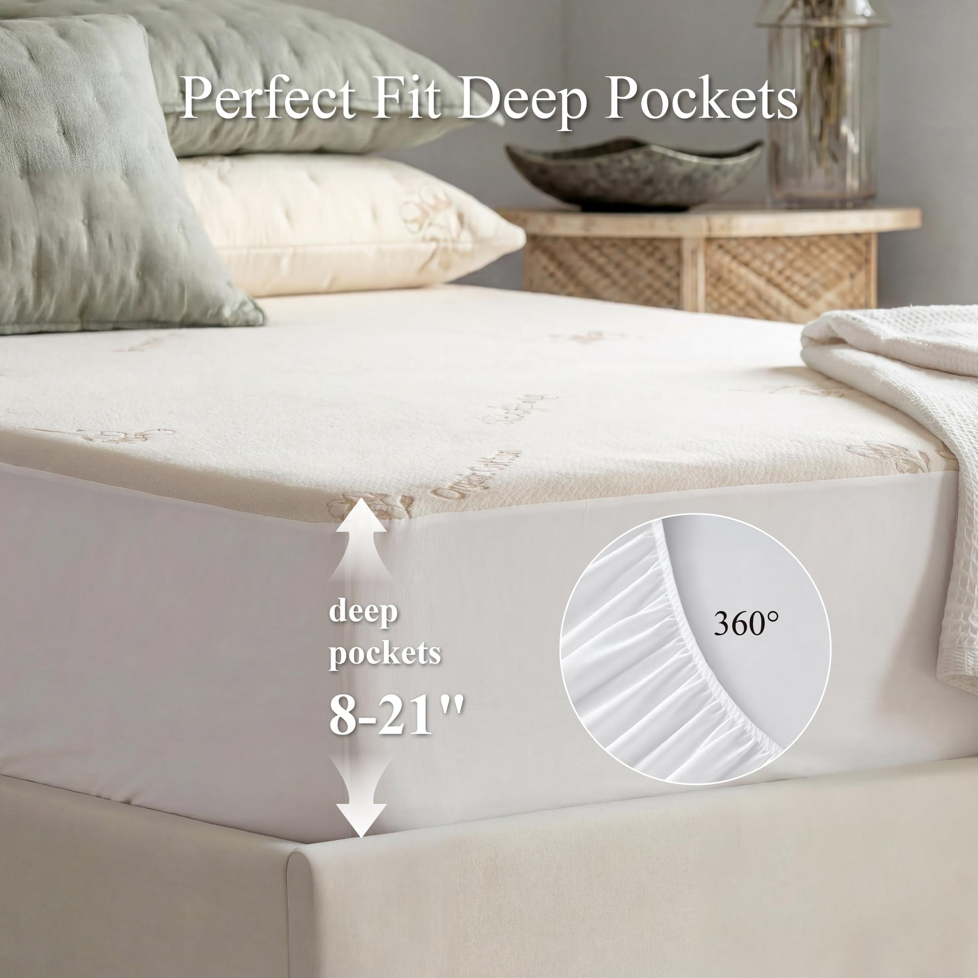 Waterproof Mattress Protector Organic Cotton Surface Queen Size