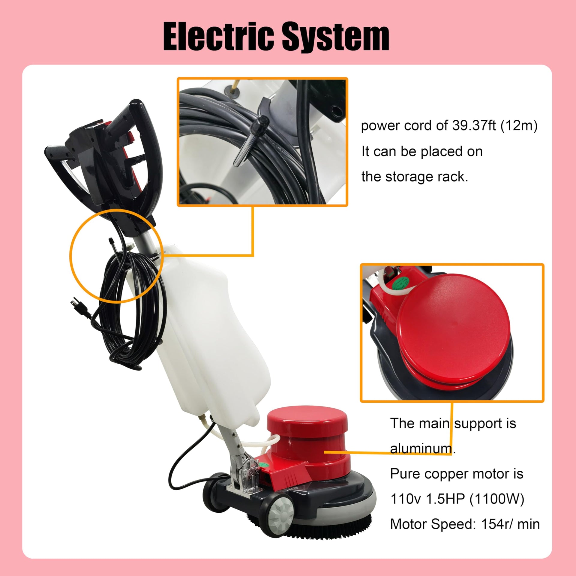 110V 17" Floor Scrubber Buffer Heavy Duty Polisher Machine Polished Waxed Refurbished Tile Scrubber Cleaner Wood Marble Cement Pavement Epoxy Rubber Carpet