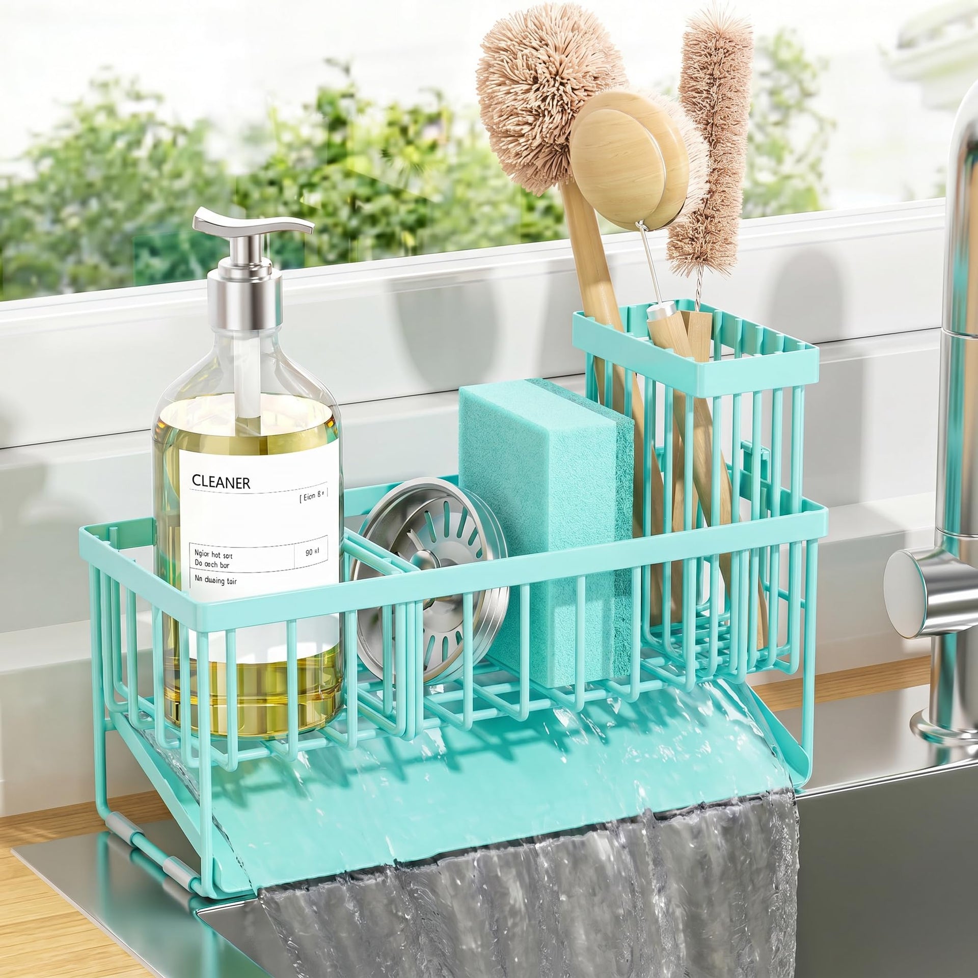 Kitchen Sink Caddy Organzier with High Brush Holder