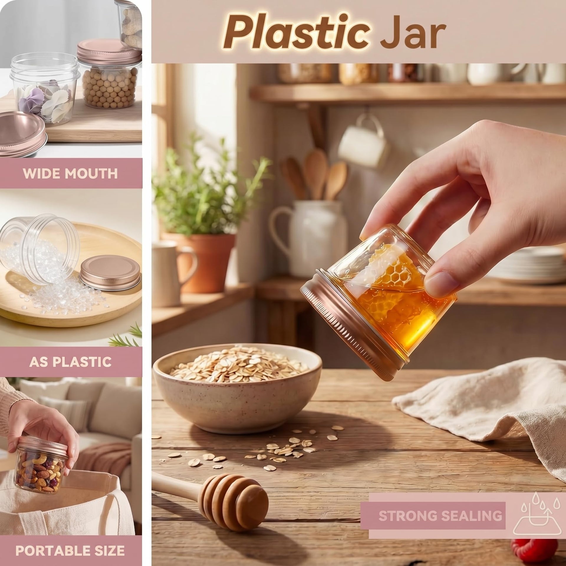 4 oz Plastic Small Mason Jars and Small Plastic Jars with Lids (20 Count)