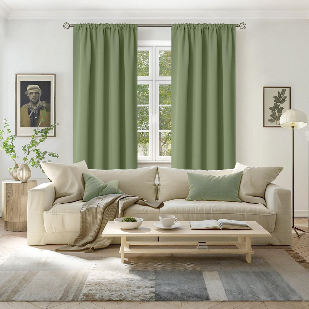 Olive Green Blackout Curtains 84 Inch Length for Living Room (2 Count)
