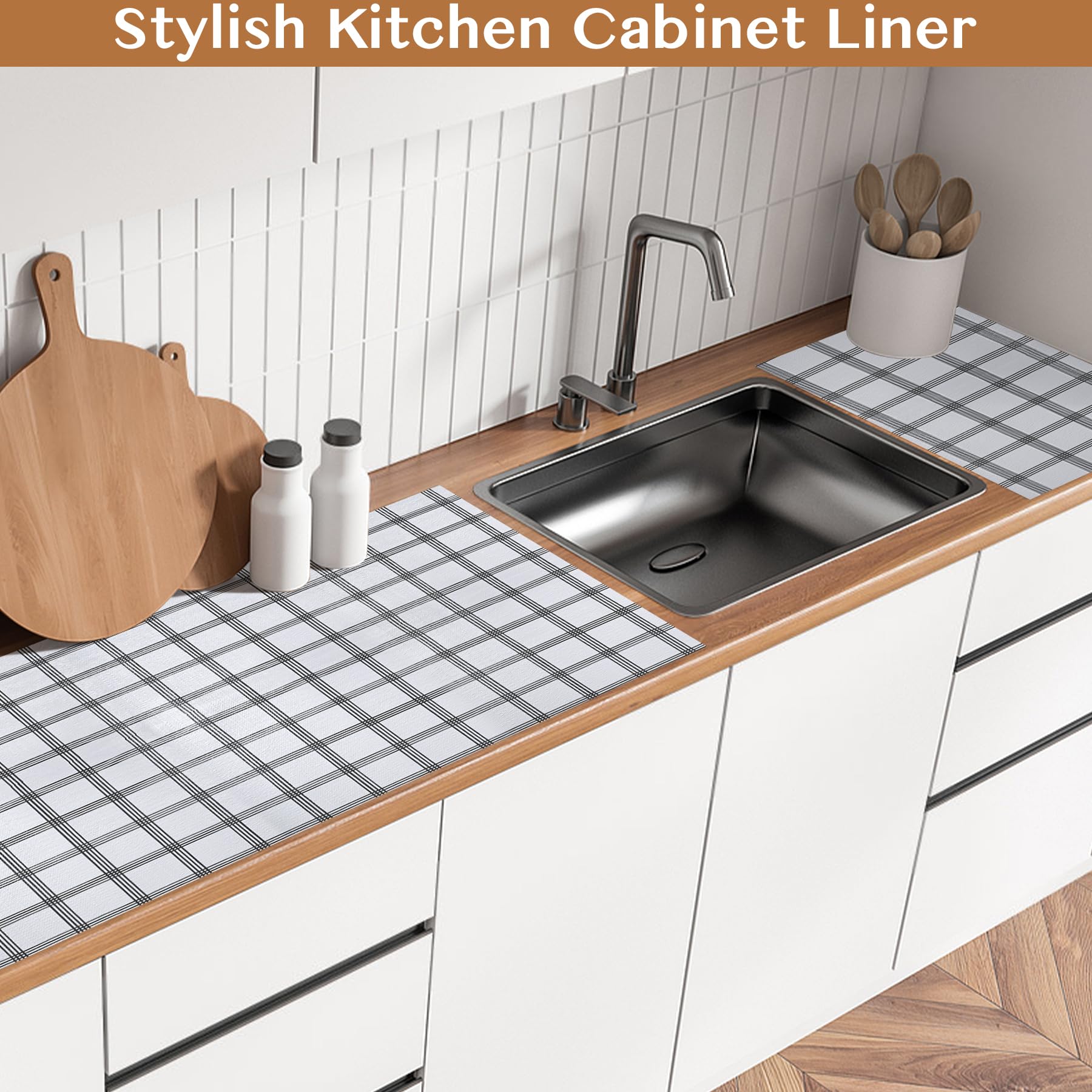 Non Adhesive Shelf and Drawer Liner for Kitchen Cabinets