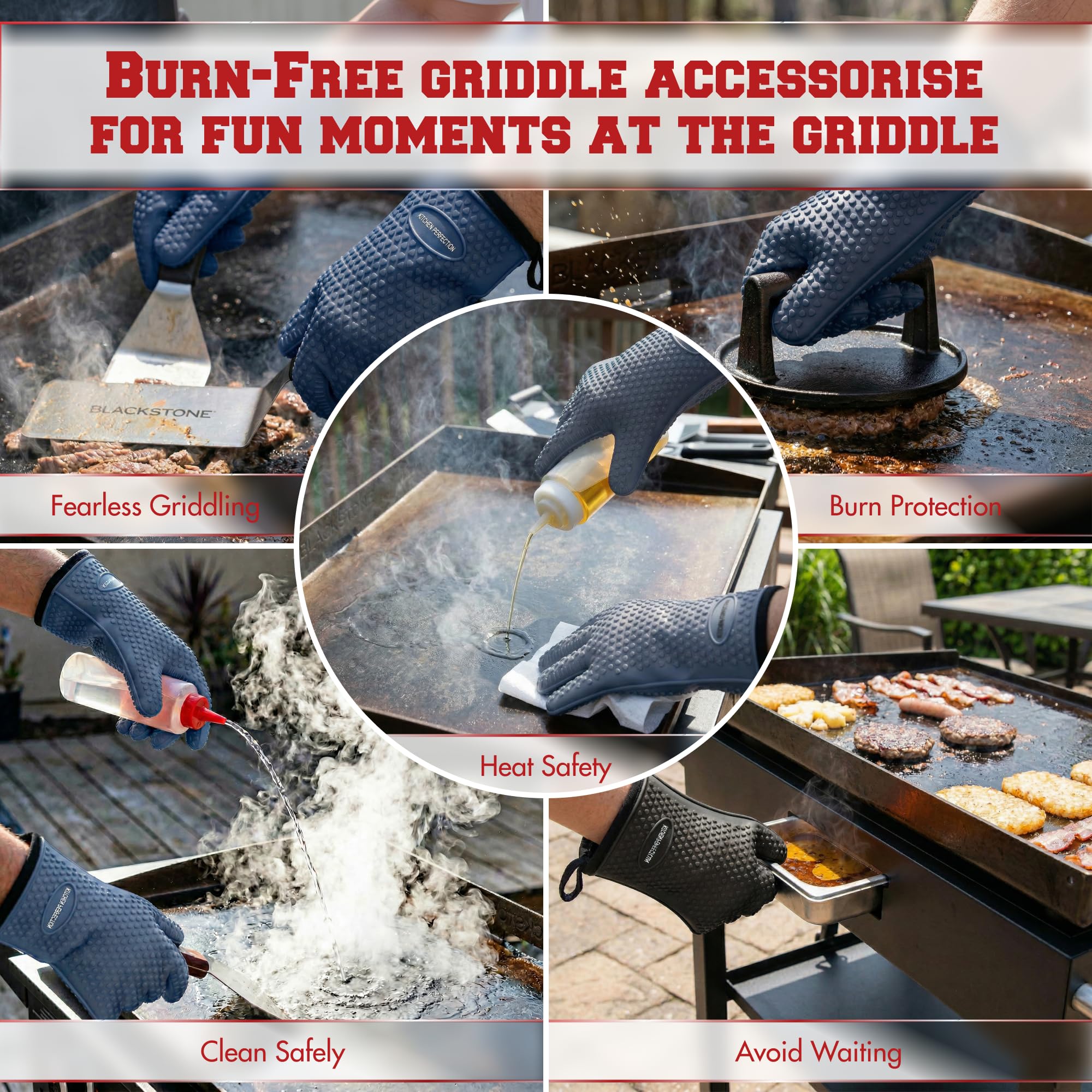 Silicone Griddle Grill Gloves Heat Resistant Oven Mitts