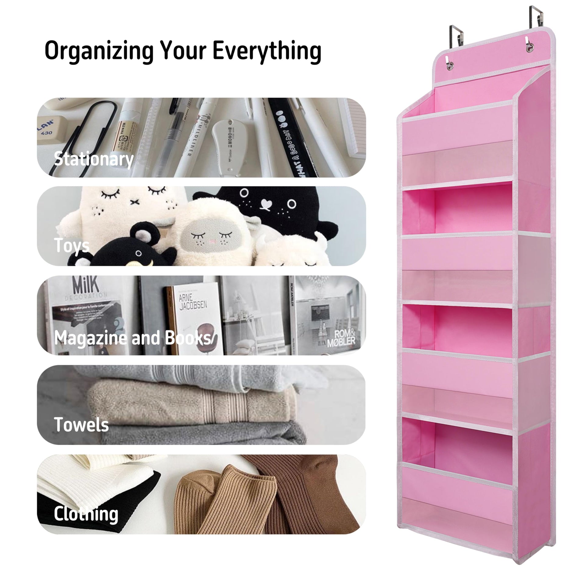 Pink Over Door Organizer with 4 Large Clear Pockets