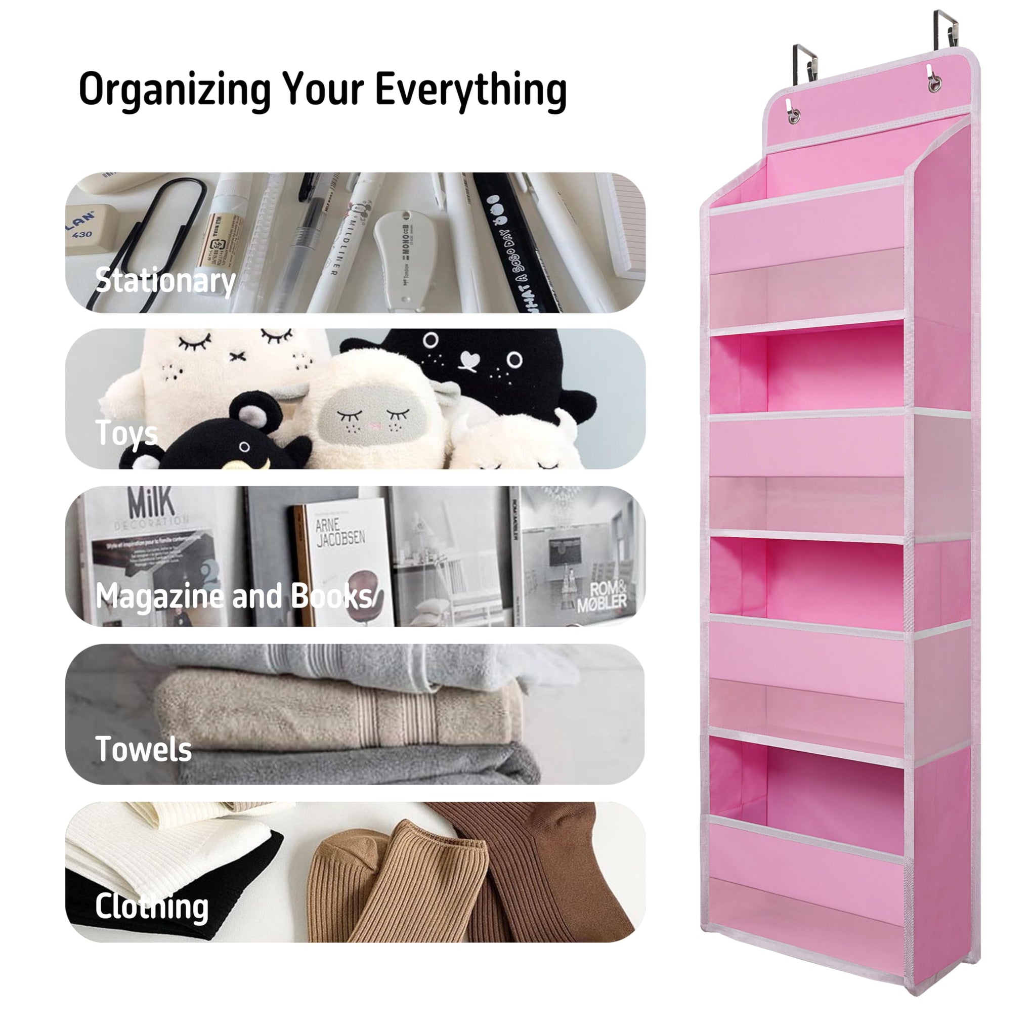 Pink Over Door Organizer with 4 Large Clear Pockets